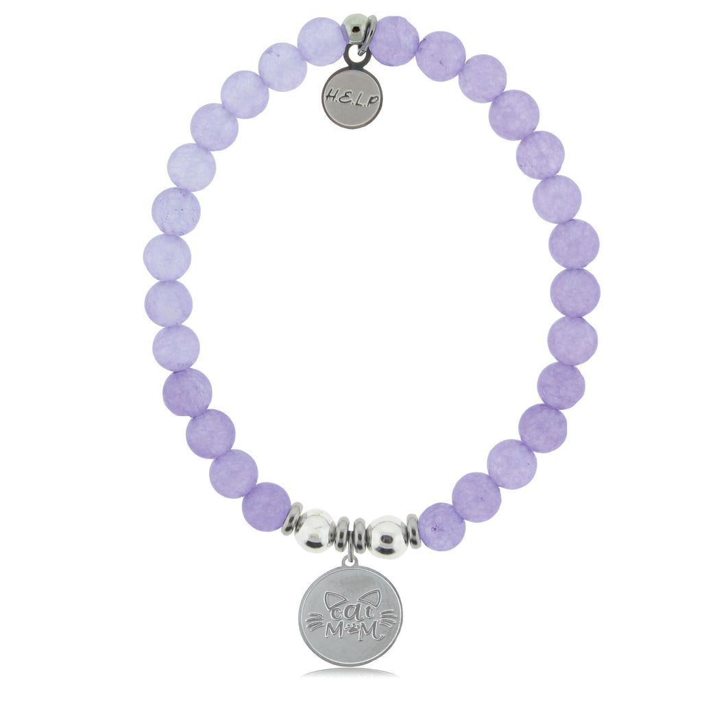 HELP by TJ Cat Mom Charm with Purple Jade Beads Charity Bracelet
