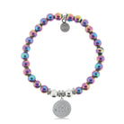 HELP by TJ Cat Mom Charm with Rainbow Hematite Beads Charity Bracelet