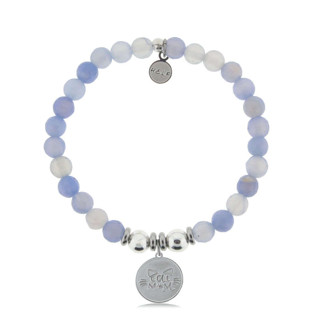 HELP by TJ Cat Mom Charm with Sky Blue Agate Beads Charity Bracelet