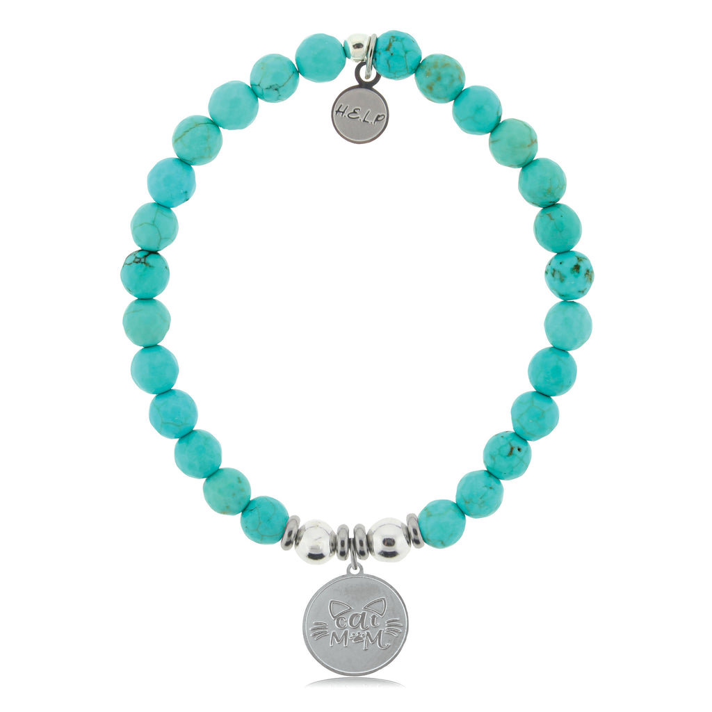 HELP by TJ Cat Mom Charm with Turquoise Beads Charity Bracelet