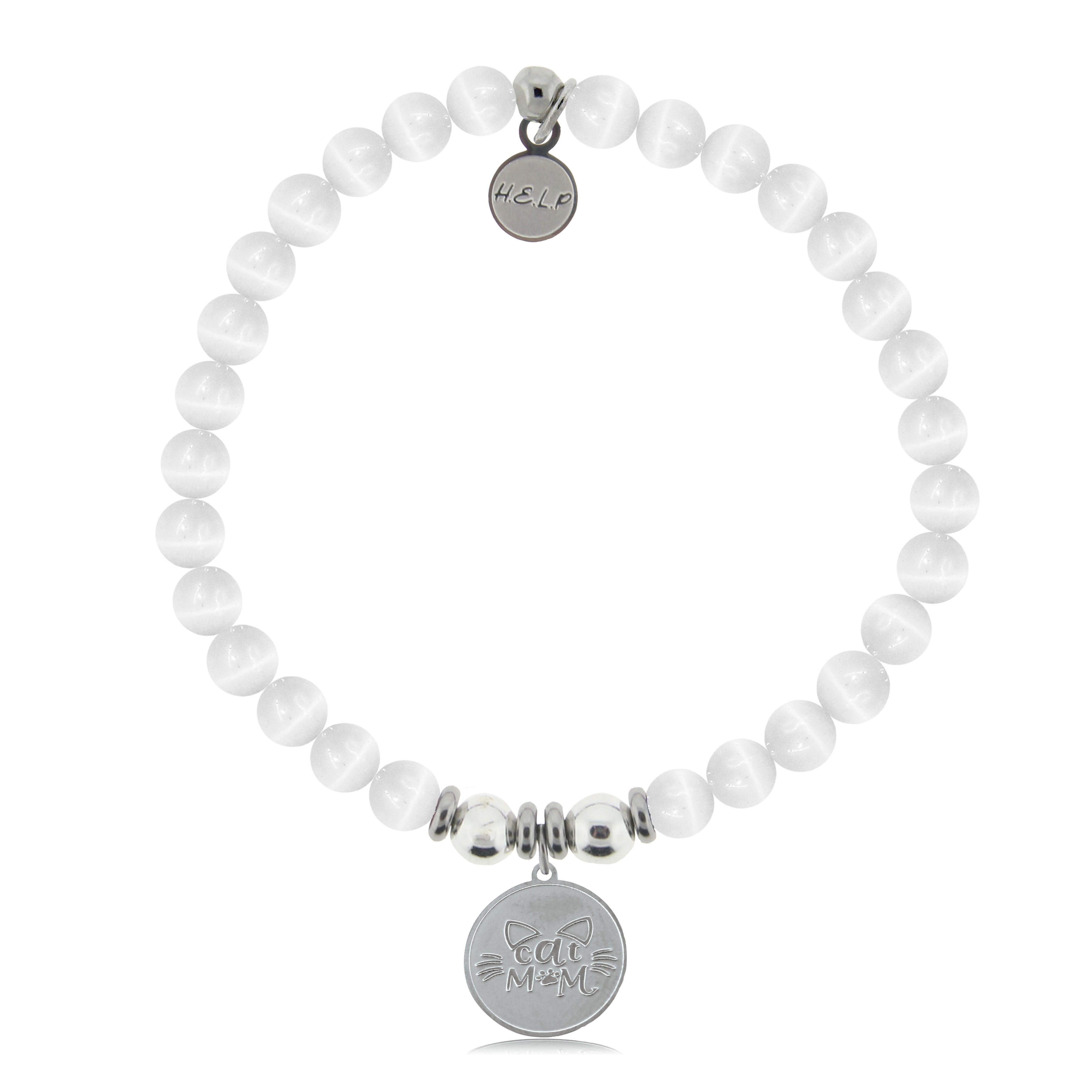 HELP by TJ Cat Mom Charm with White Cats Eye Charity Bracelet