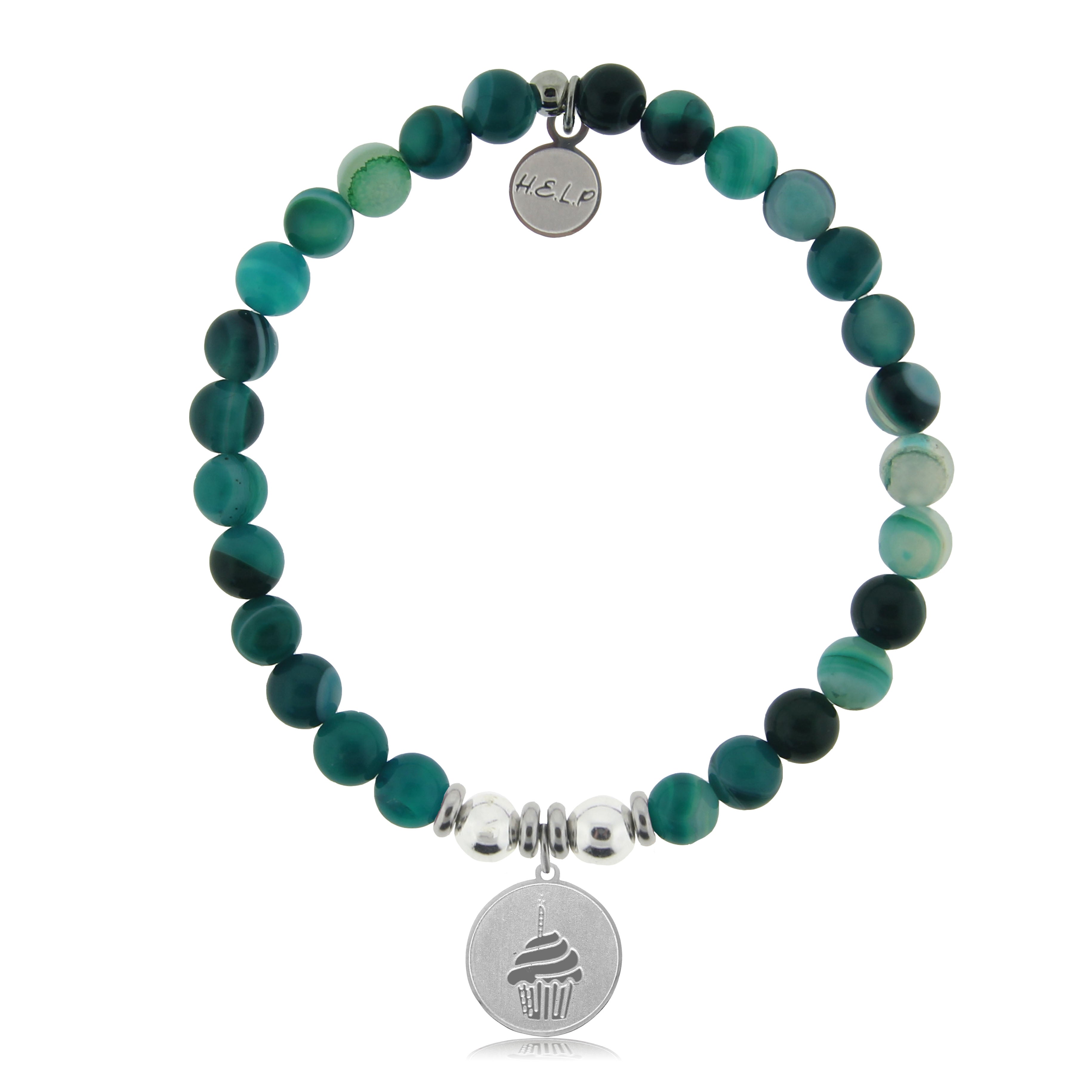 HELP by TJ Celebration Charm with Green Stripe Agate Charity Bracelet