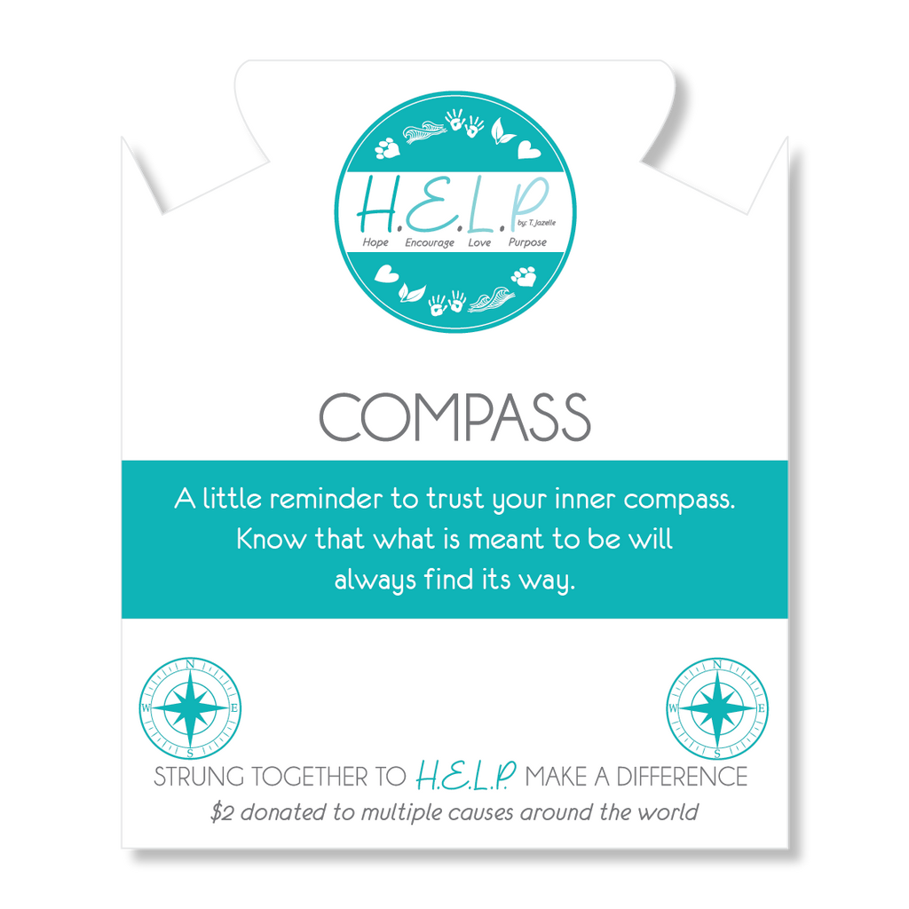 HELP by TJ Compass Charm with Aqua Blue Seaglass Charity Bracelet