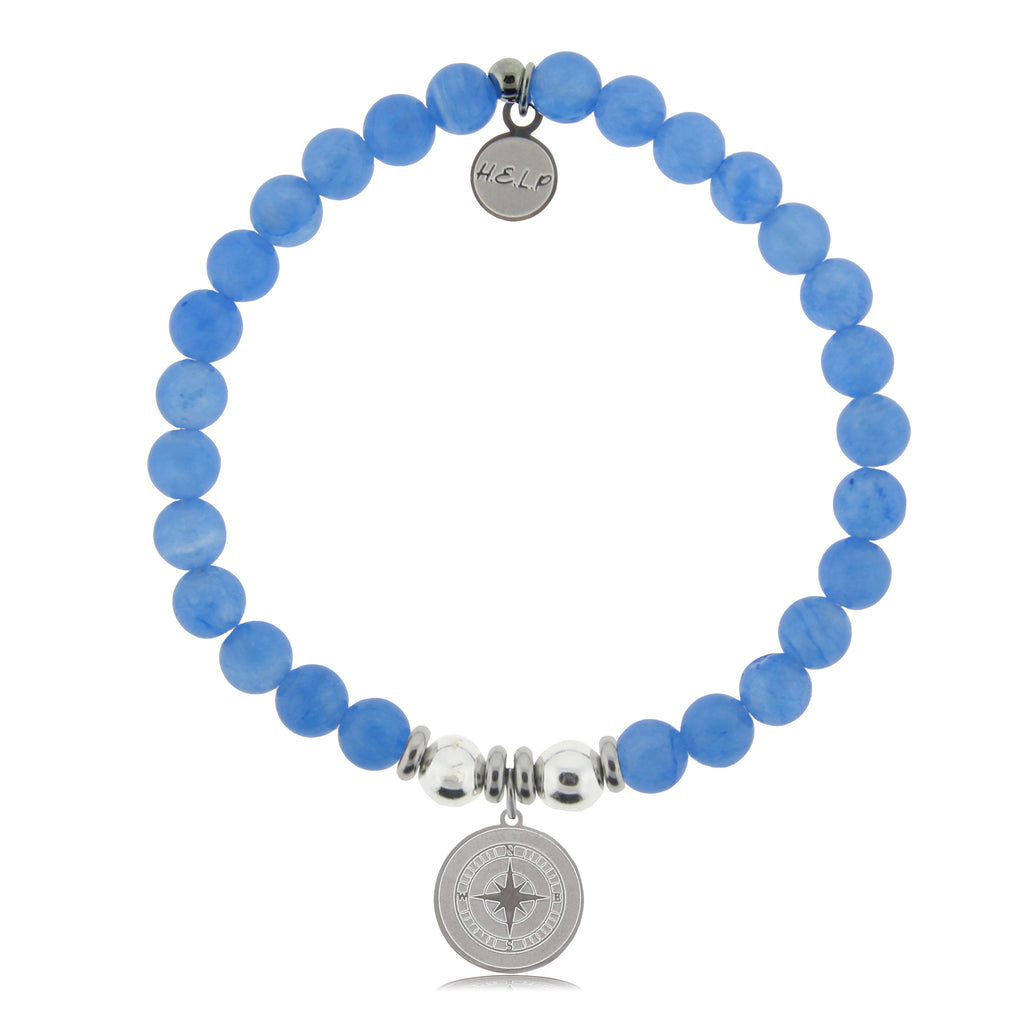 HELP by TJ Compass Charm with Azure Blue Jade Charity Bracelet