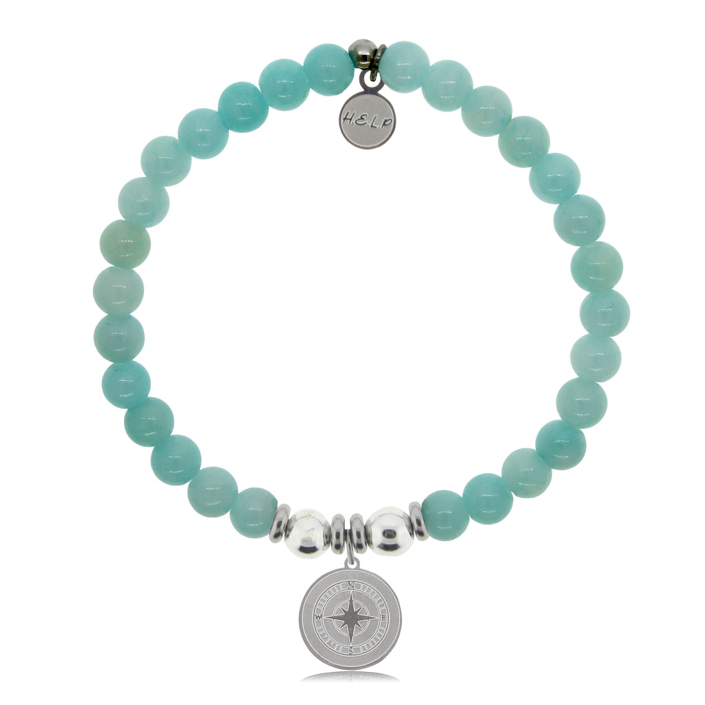 HELP by TJ Compass Charm with Baby Blue Agate Beads Charity Bracelet