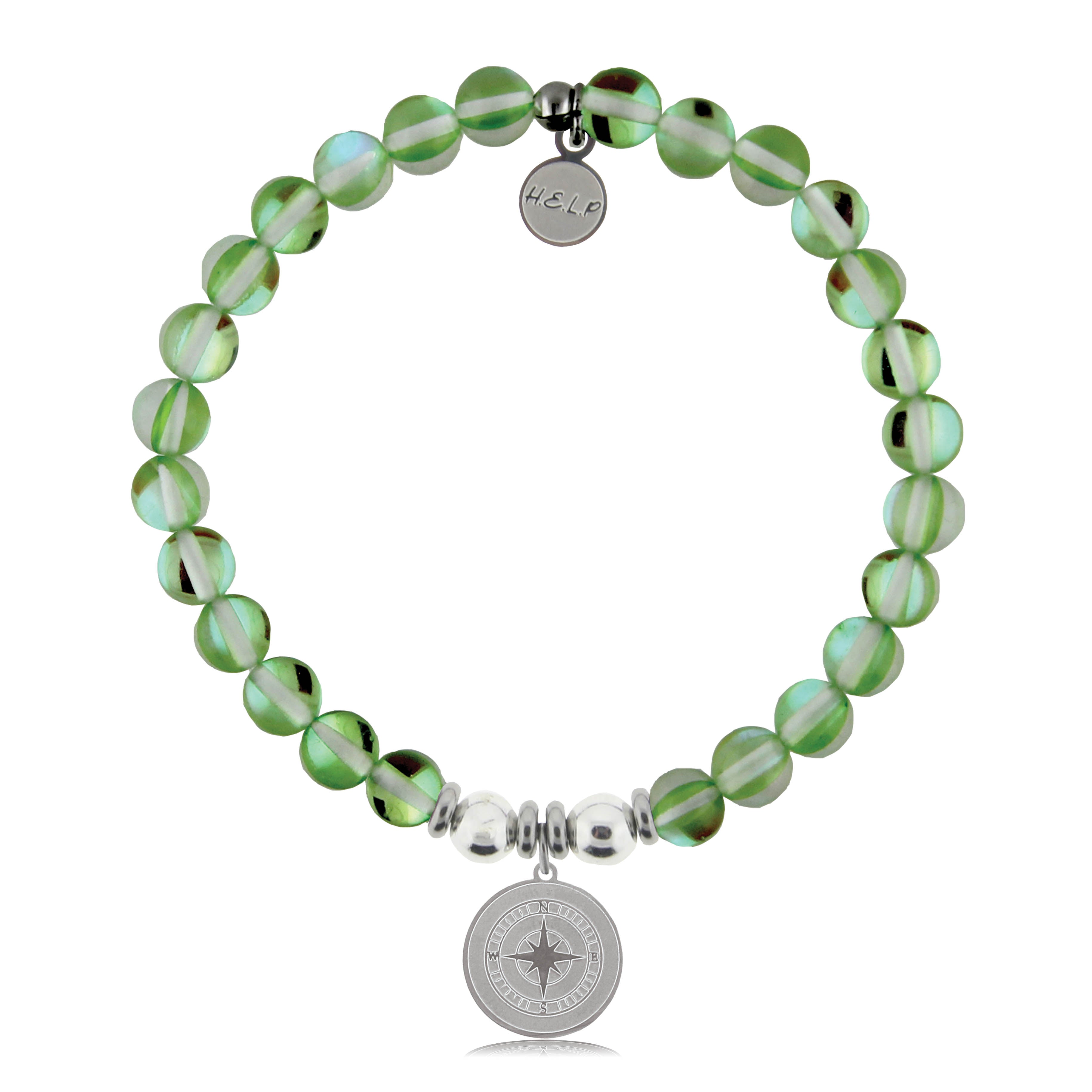 HELP by TJ Compass Charm with Green Opalescent Charity Bracelet