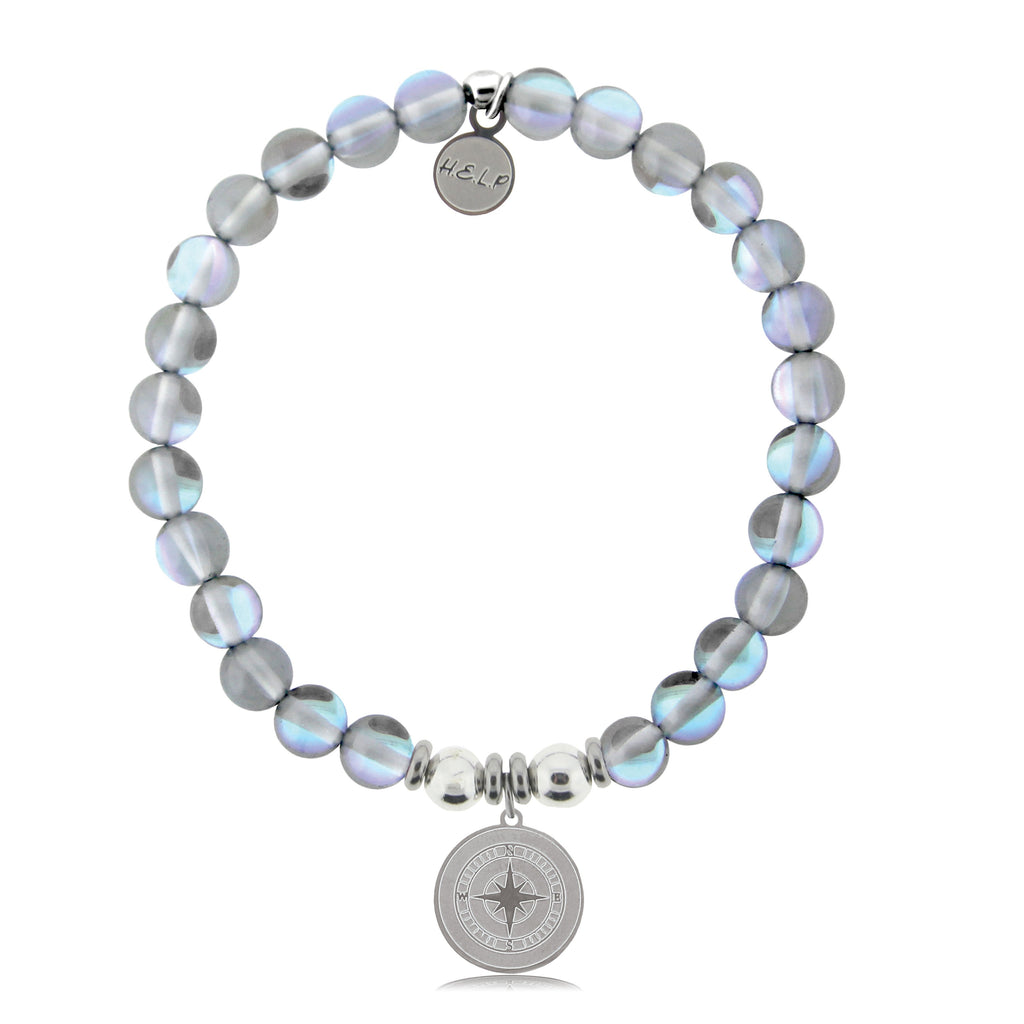 HELP by TJ Compass Charm with Grey Opalescent Beads Charity Bracelet