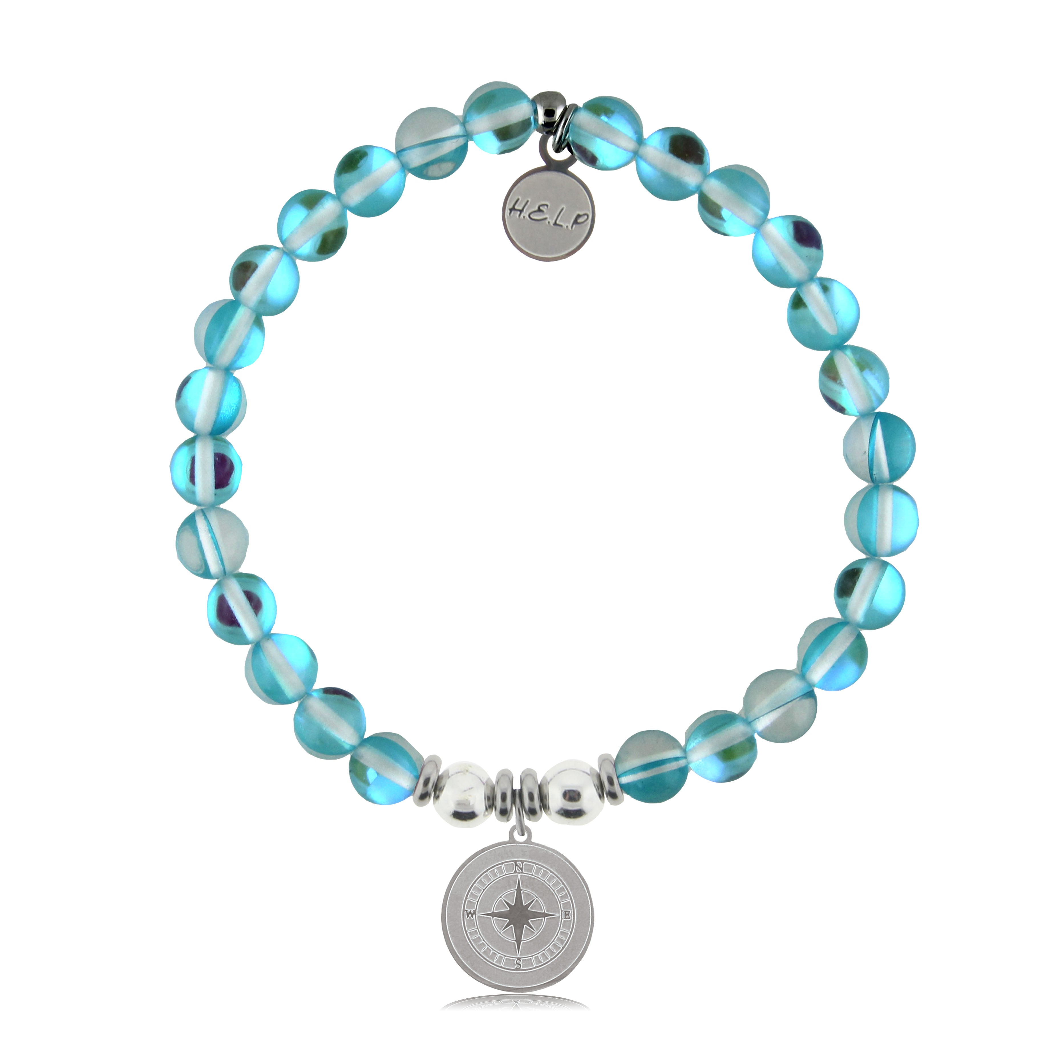 HELP by TJ Compass Charm with Light Blue Opalescent Charity Bracelet