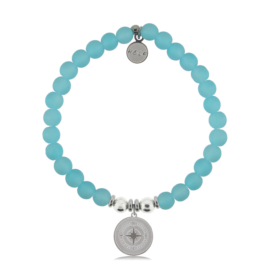 HELP by TJ Compass Charm with Light Blue Seaglass Charity Bracelet