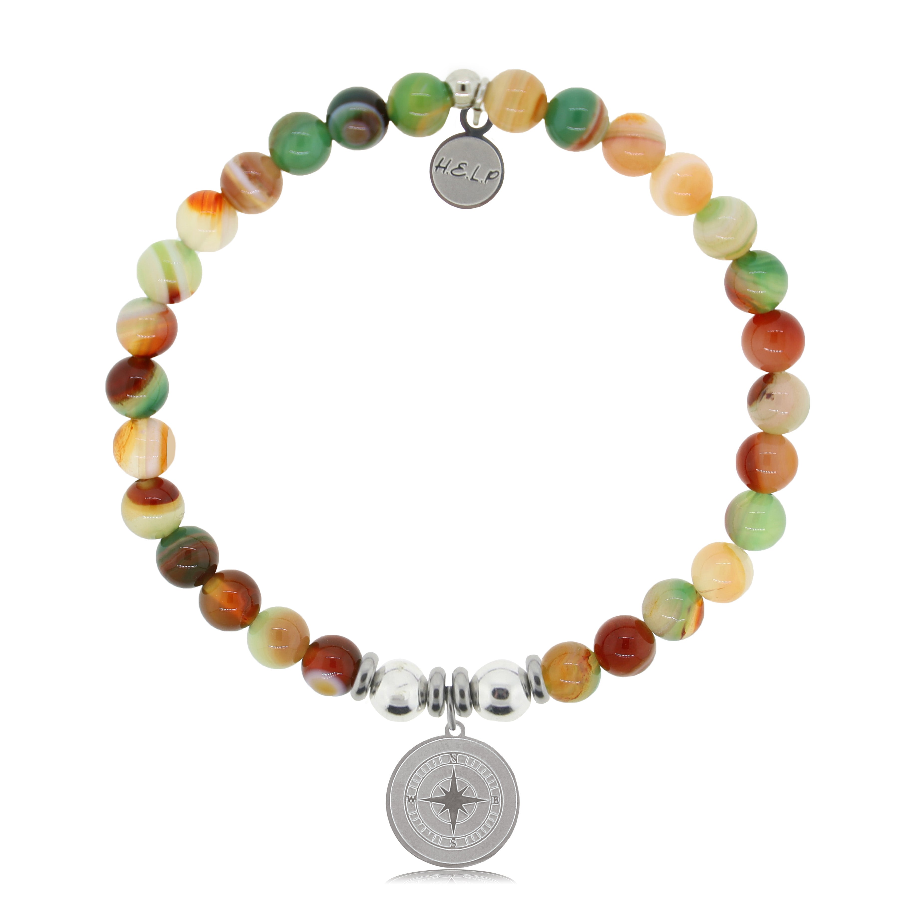 HELP by TJ Compass Charm with Multi Agate Charity Bracelet