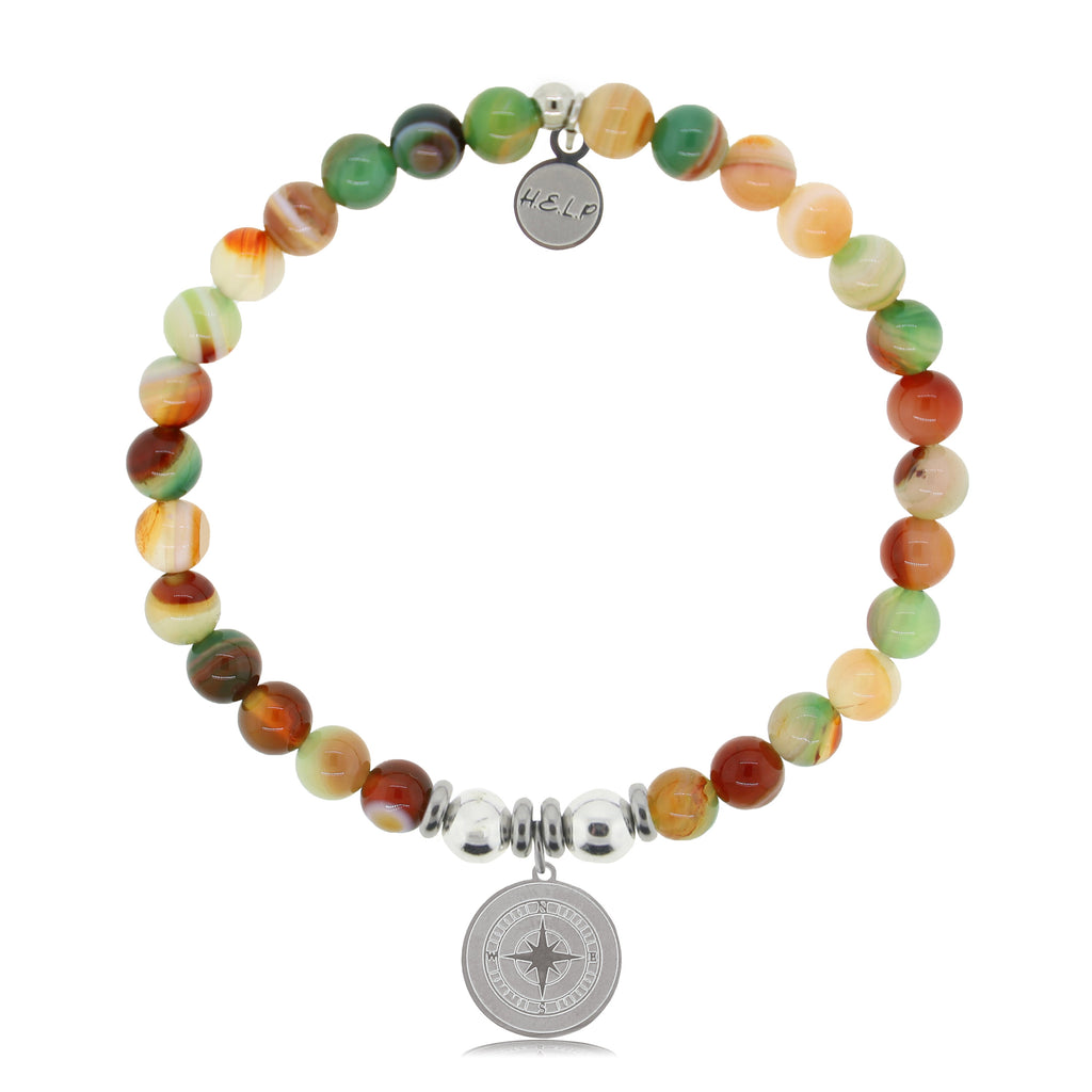 HELP by TJ Compass Charm with Multi Agate Charity Bracelet