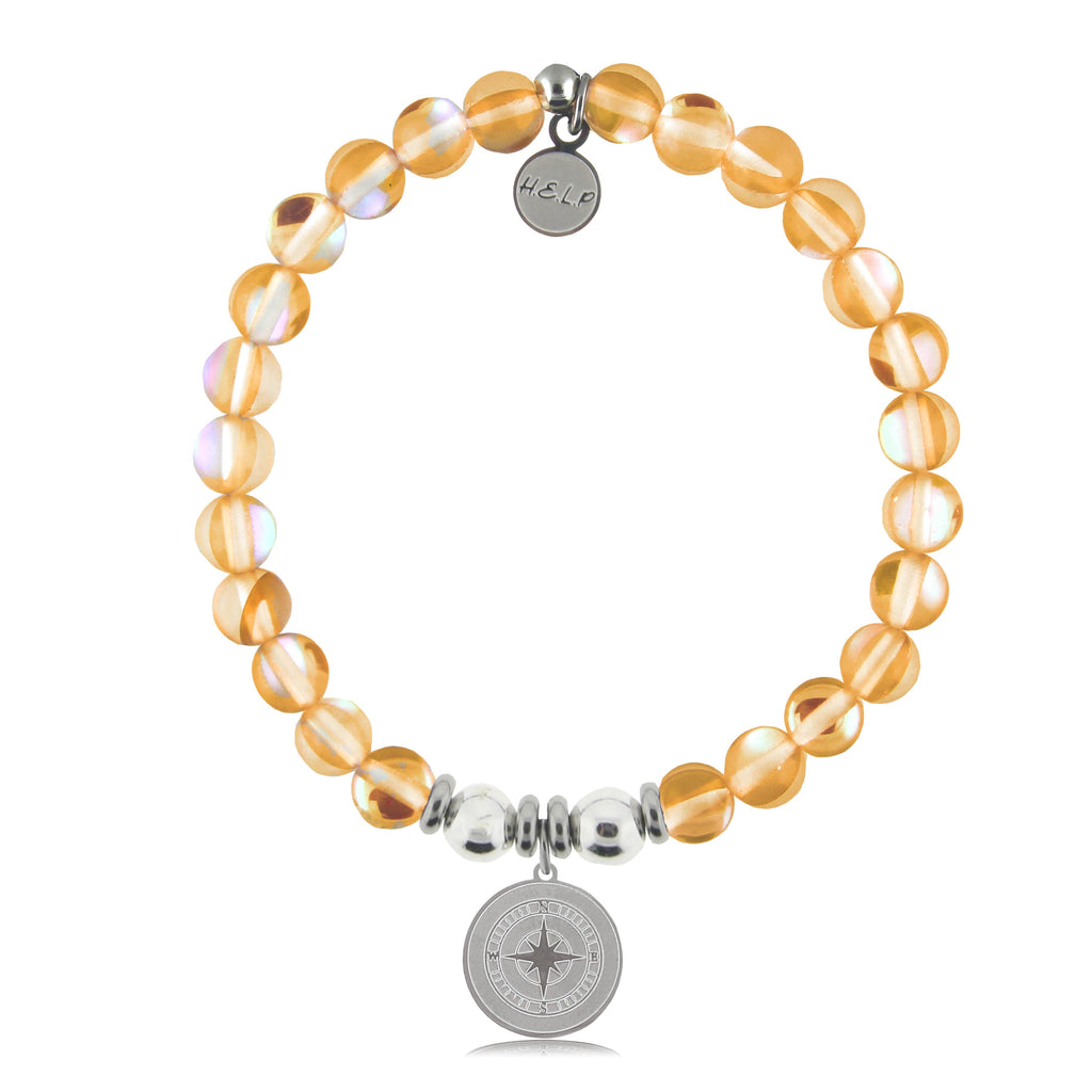HELP by TJ Compass Charm with Orange Opalescent Charity Bracelet