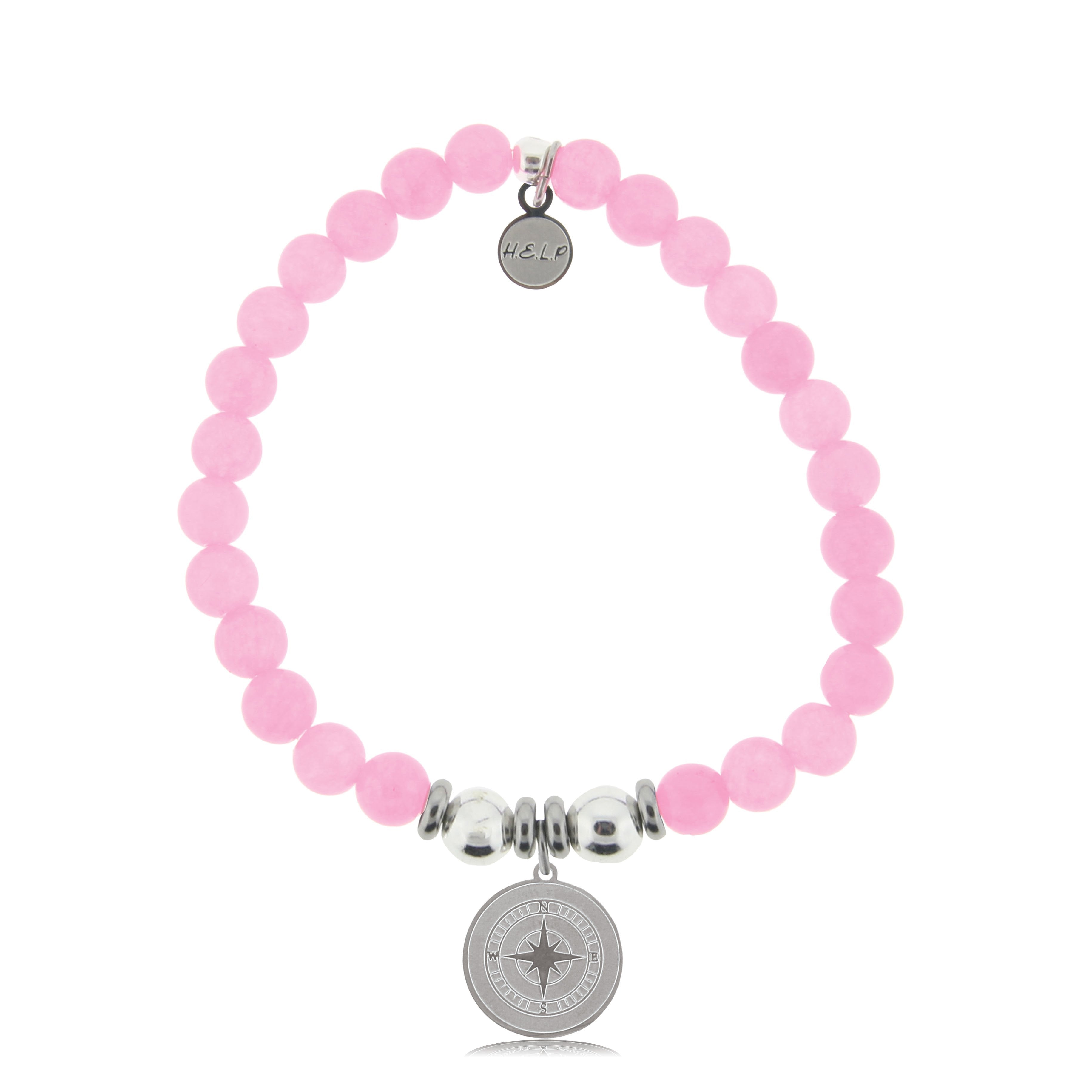 HELP by TJ Compass Charm with Pink Agate Beads Charity Bracelet