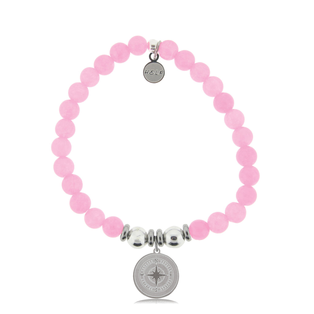 HELP by TJ Compass Charm with Pink Agate Beads Charity Bracelet