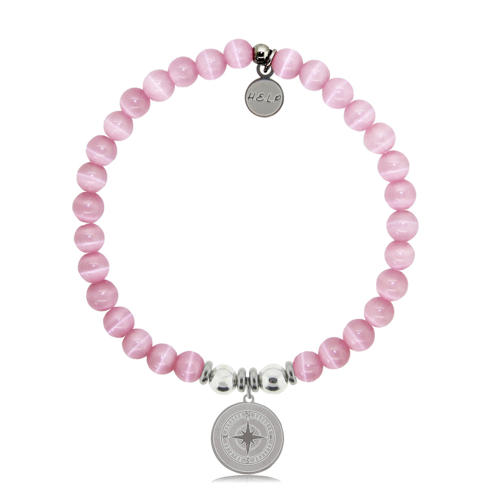 HELP by TJ Compass Charm with Pink Cats Eye Charity Bracelet