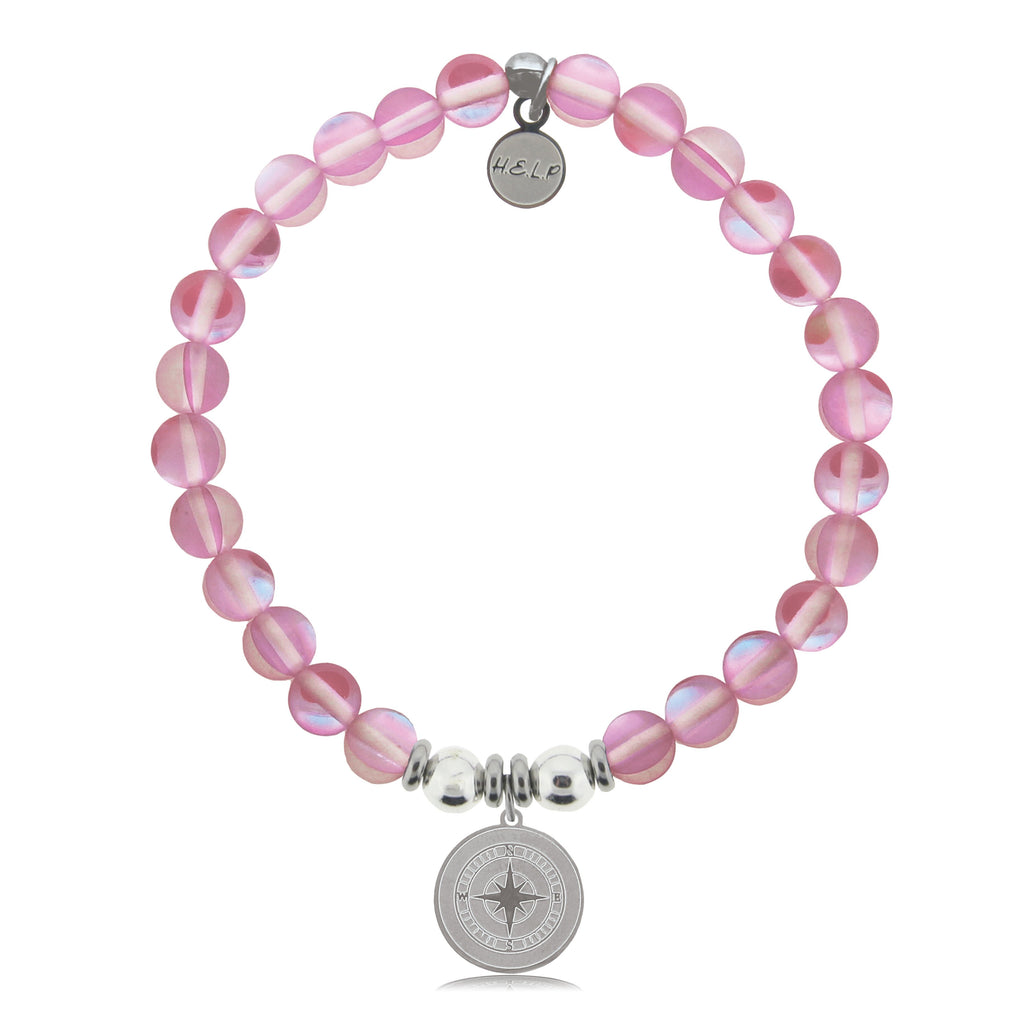 HELP by TJ Compass Charm with Pink Opalescent Beads Charity Bracelet
