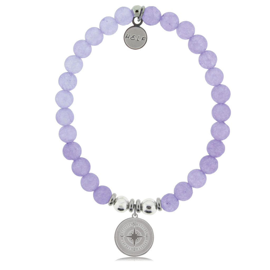 HELP by TJ Compass Charm with Purple Jade Beads Charity Bracelet