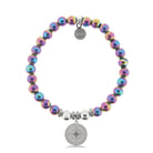 HELP by TJ Compass Charm with Rainbow Hematite Beads Charity Bracelet