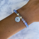 HELP by TJ Compass Charm with Sky Blue Agate Beads Charity Bracelet