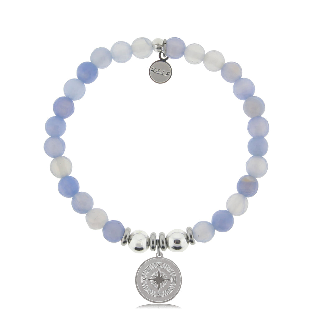HELP by TJ Compass Charm with Sky Blue Agate Beads Charity Bracelet