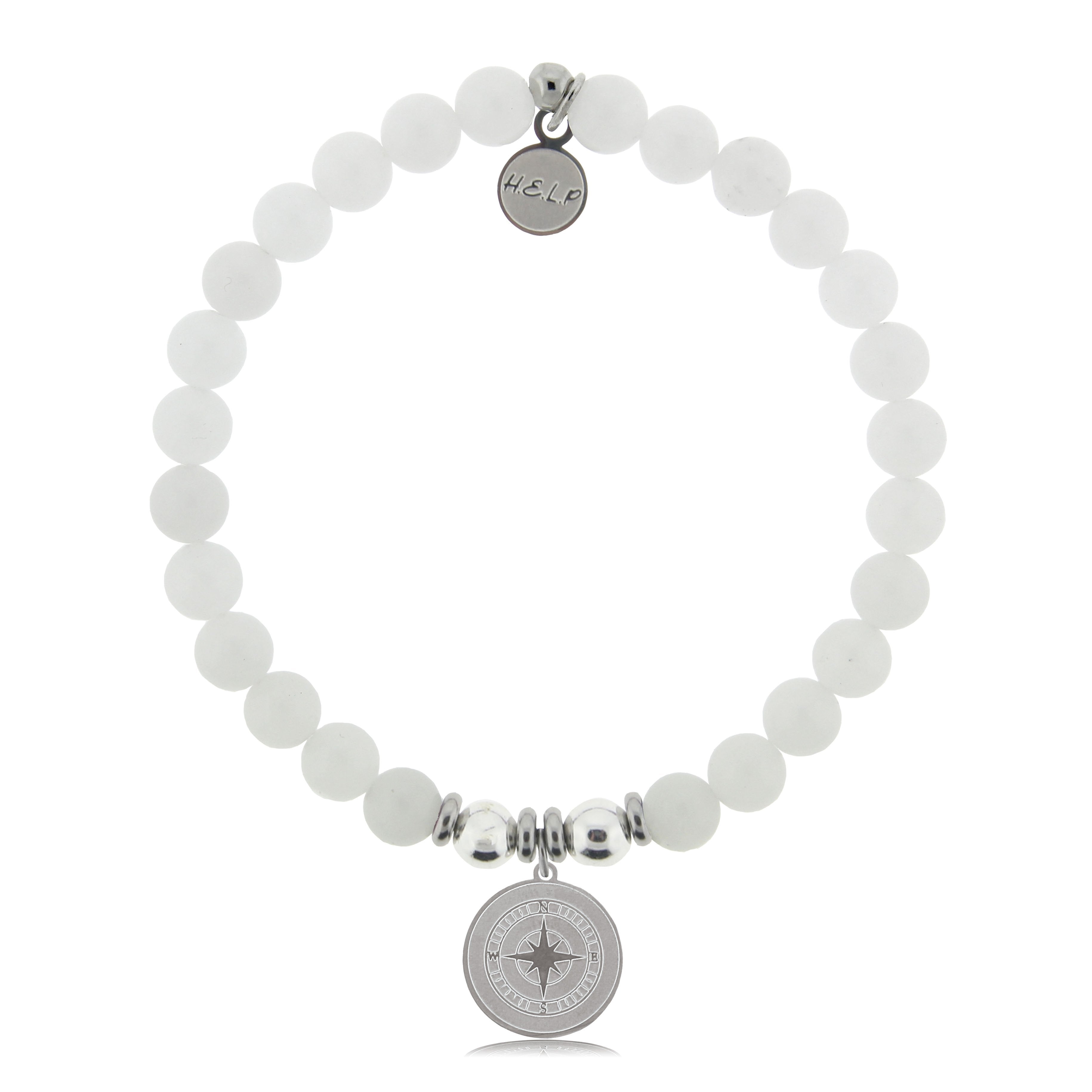 HELP by TJ Compass Charm with White Jade Beads Charity Bracelet