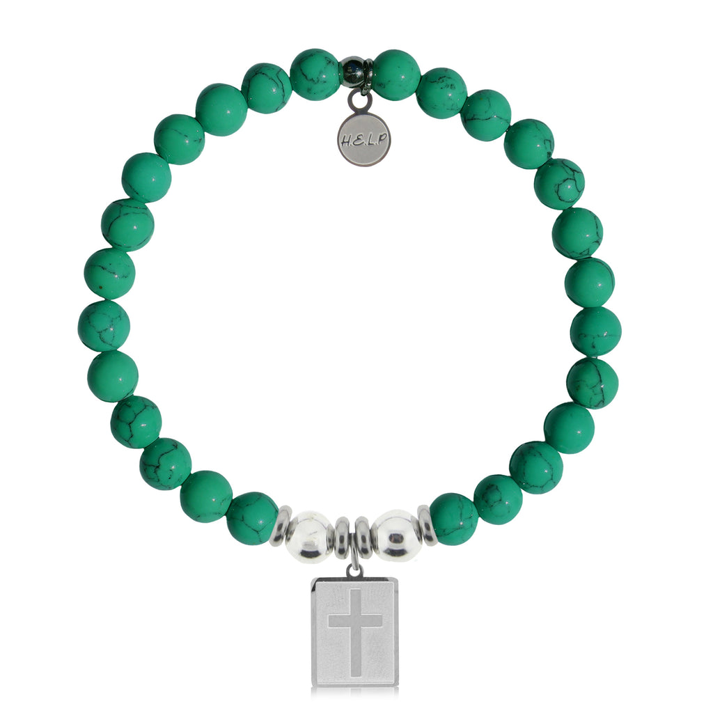 HELP by TJ Cross Charm with Green Howlite Charity Bracelet