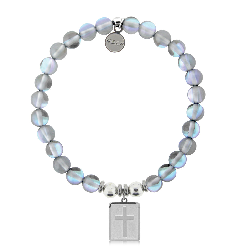 HELP by TJ Cross Charm with Grey Opalescent Charity Bracelet