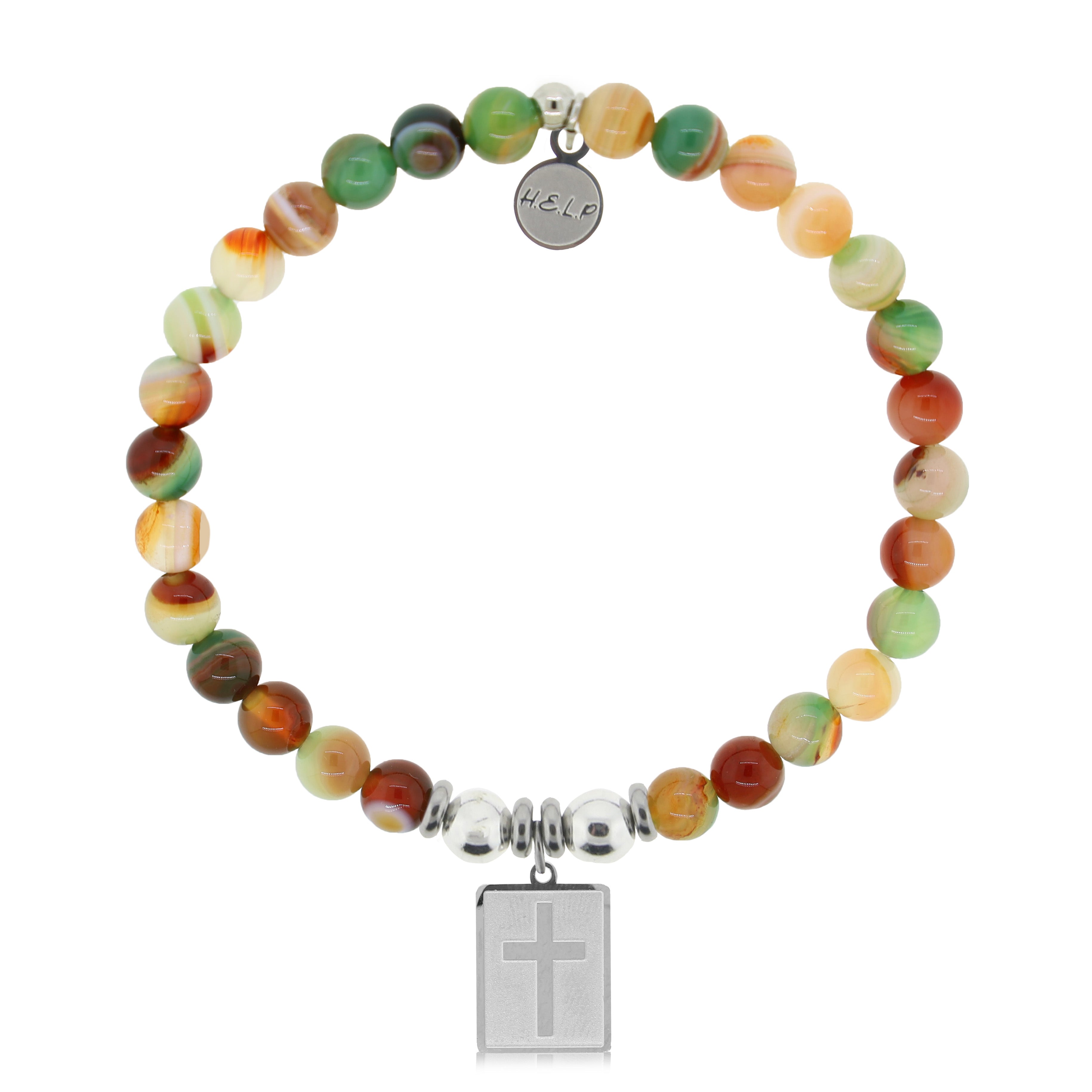 HELP by TJ Cross Charm with Multi Agate Charity Bracelet