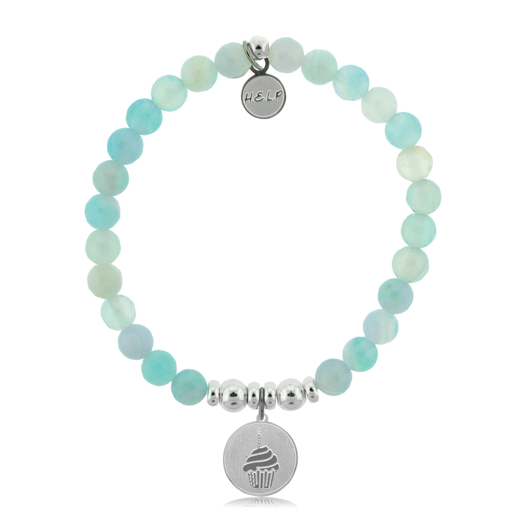 HELP by TJ Cupcake Charm with Light Blue Agate Charity Bracelet