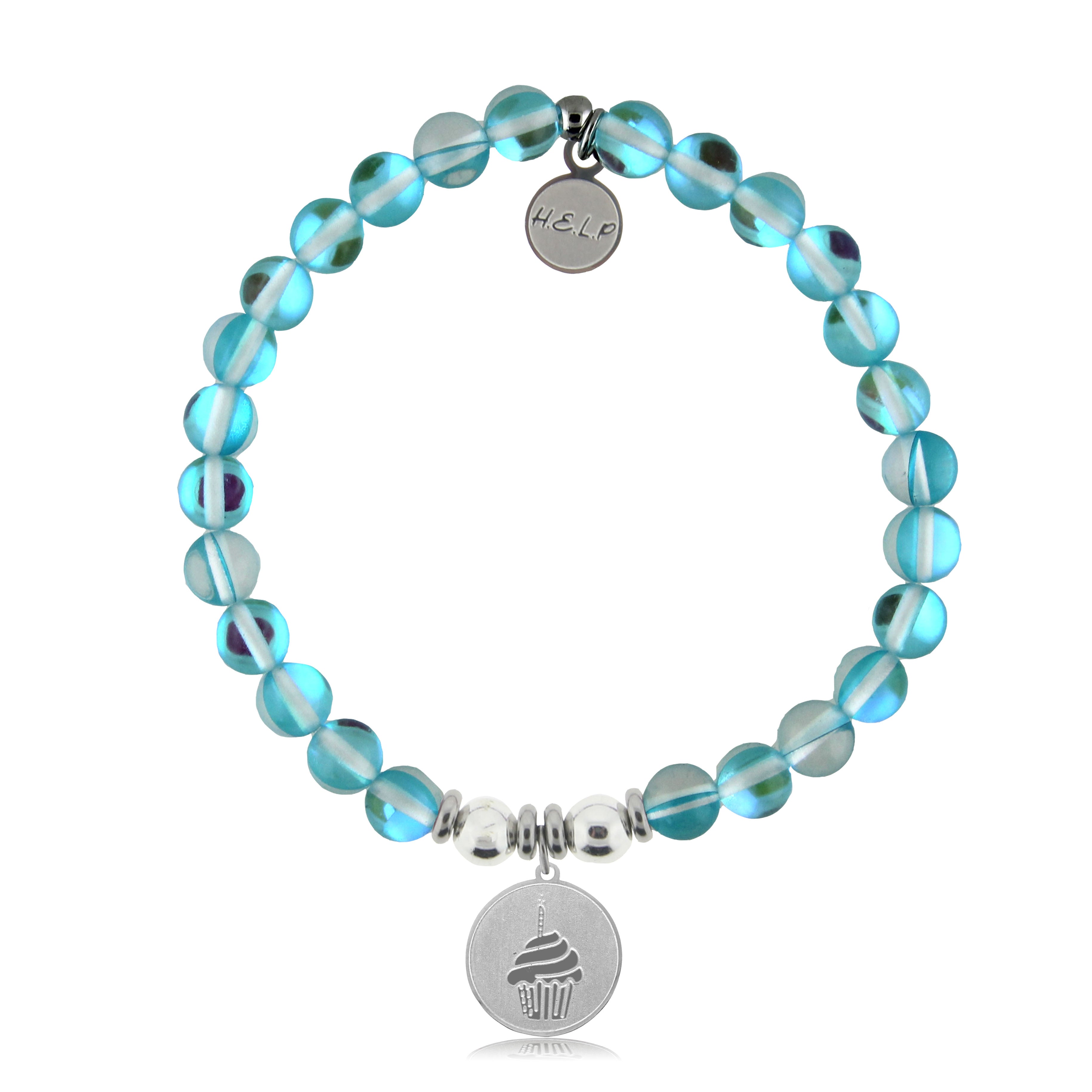 HELP by TJ Cupcake Charm with Light Blue Opalescent Charity Bracelet