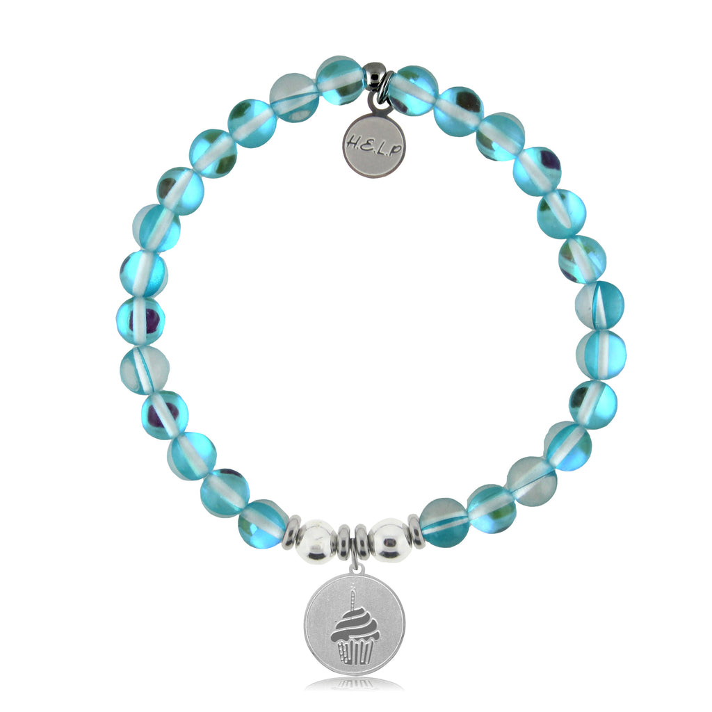 HELP by TJ Cupcake Charm with Light Blue Opalescent Charity Bracelet