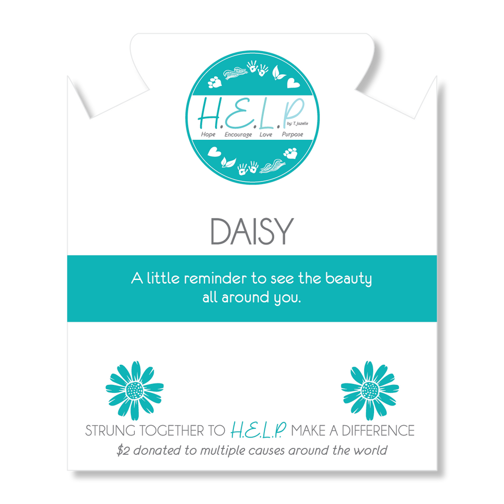 HELP by TJ Daisy Charm with Aqua Blue Seaglass Charity Bracelet