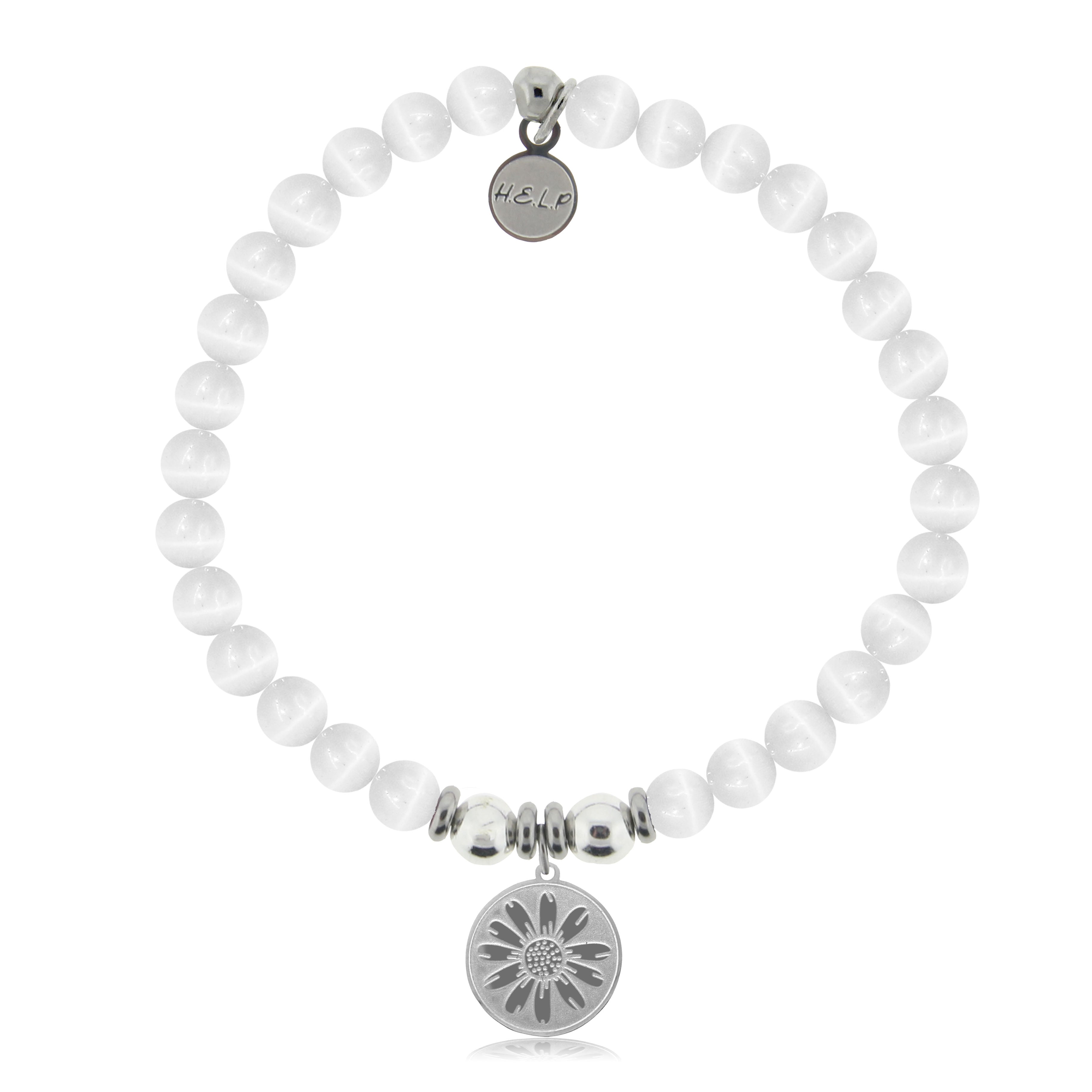 HELP by TJ Daisy Charm with White Cats Eye Charity Bracelet