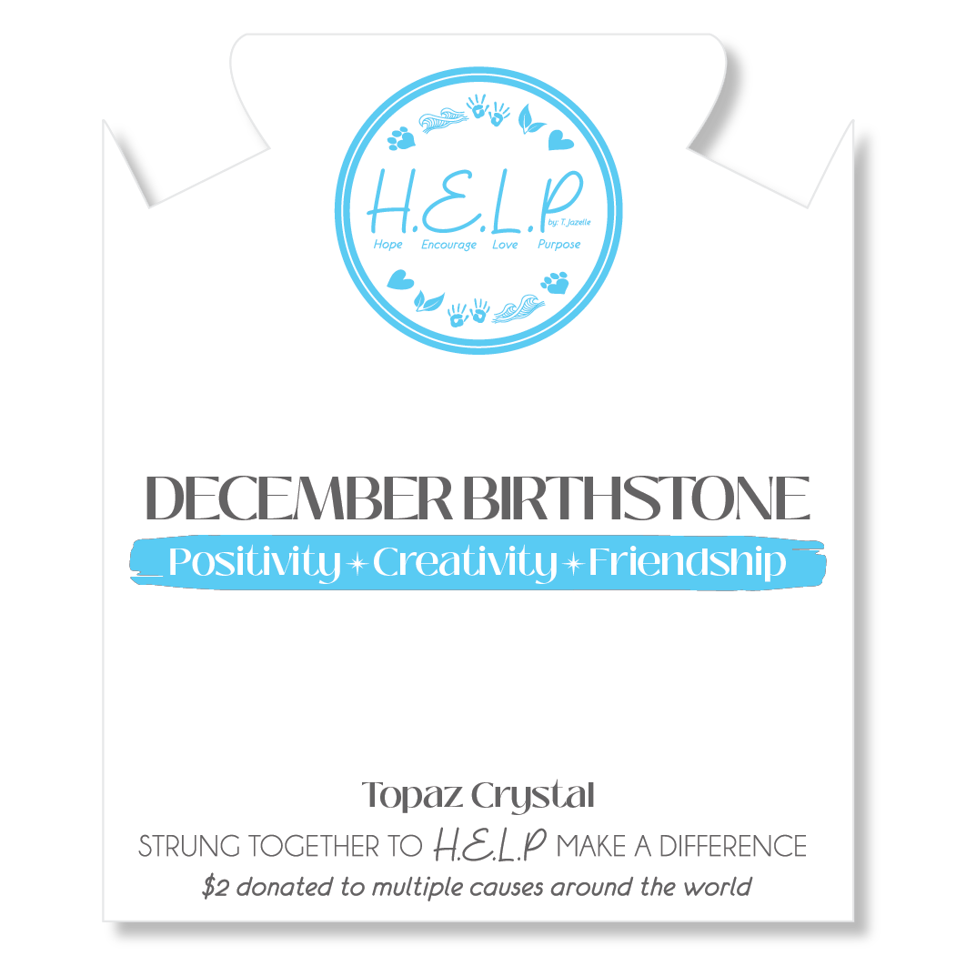 HELP by TJ December Blue Topaz Crystal Birthstone Charm with White Cats Eye Charity Bracelet