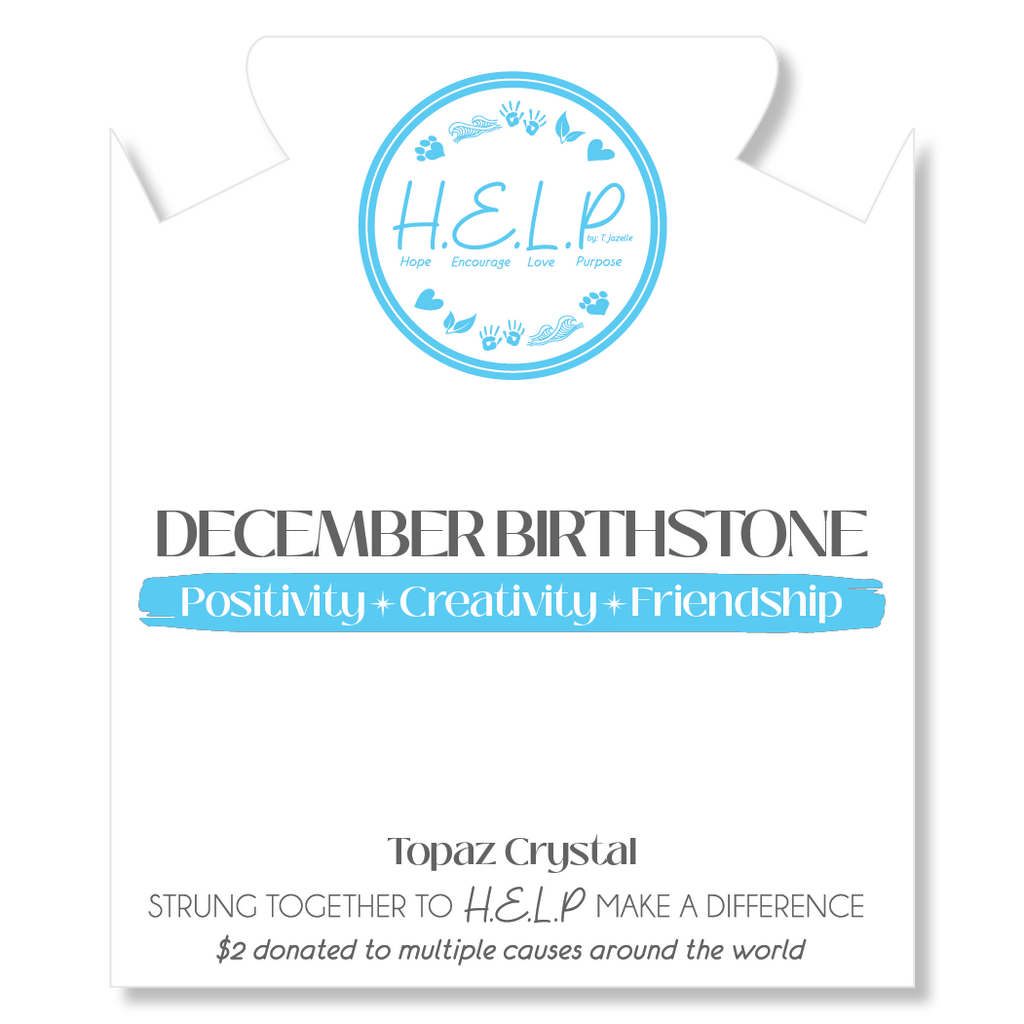 HELP by TJ December Blue Topaz Crystal Birthstone Charm with White Cats Eye Charity Bracelet