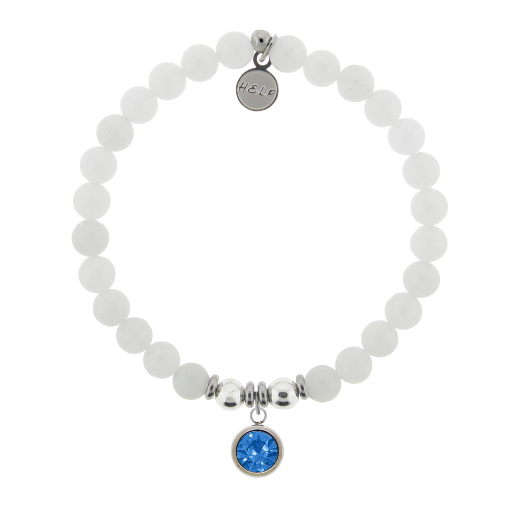 HELP by TJ December Blue Topaz Crystal Birthstone Charm with White Jade Charity Bracelet