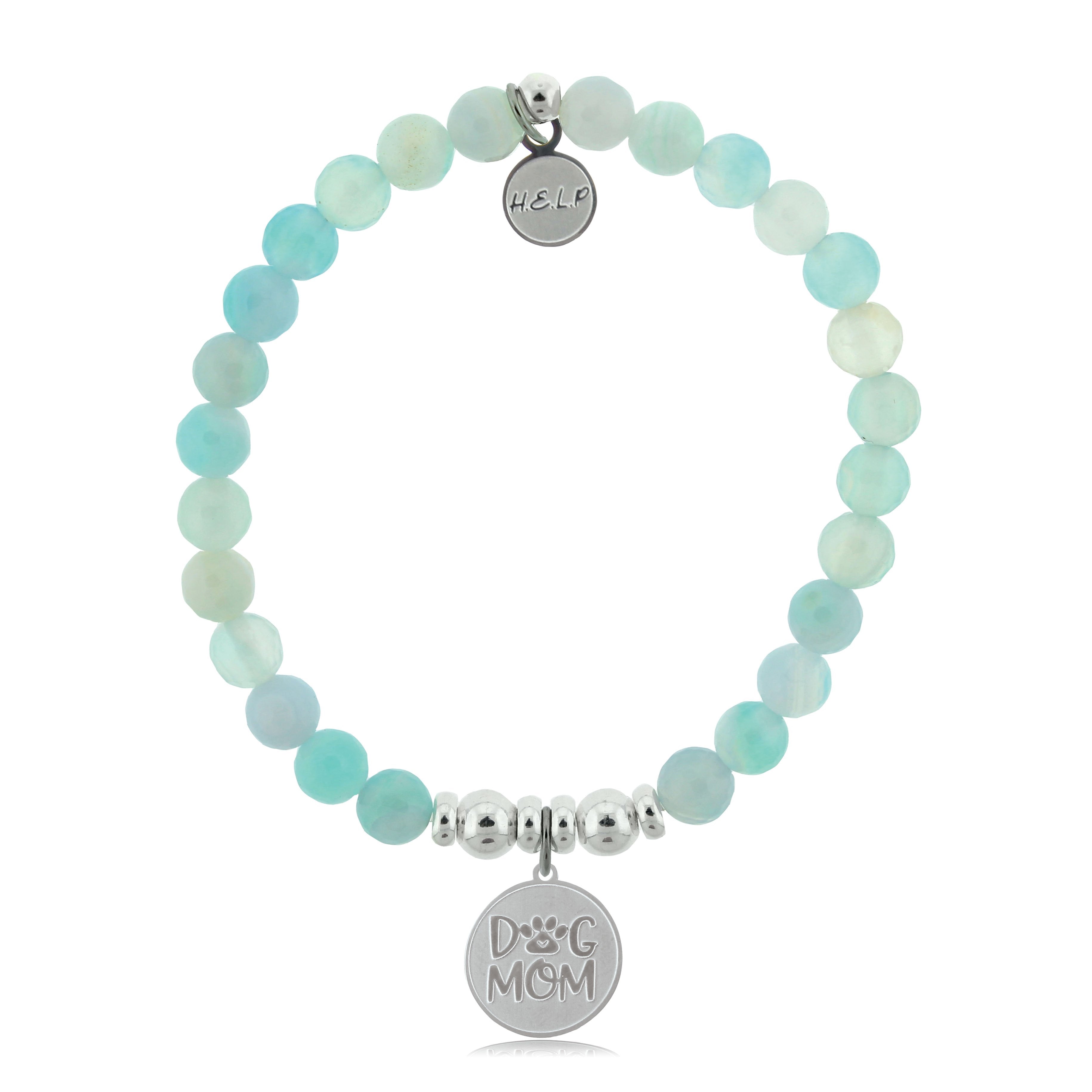 HELP by TJ Dog Mom Charm with Aqua Agate Beads Charity Bracelet