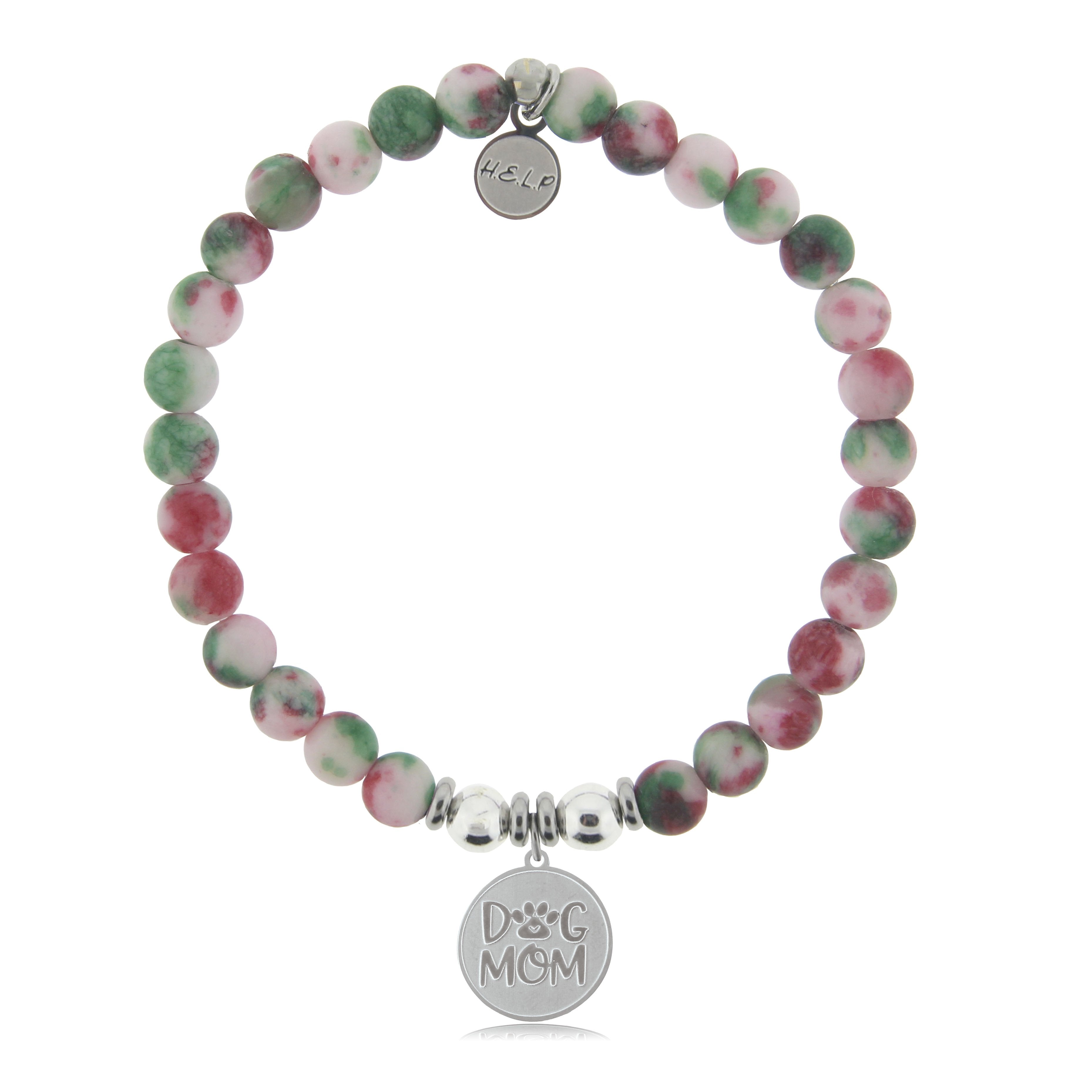 HELP by TJ Dog Mom Charm with Holiday Jade Beads Charity Bracelet