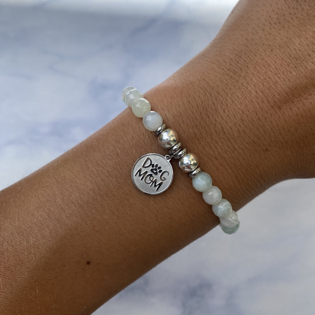 HELP by TJ Dog Mom Charm with Light Blue Agate Beads Charity Bracelet