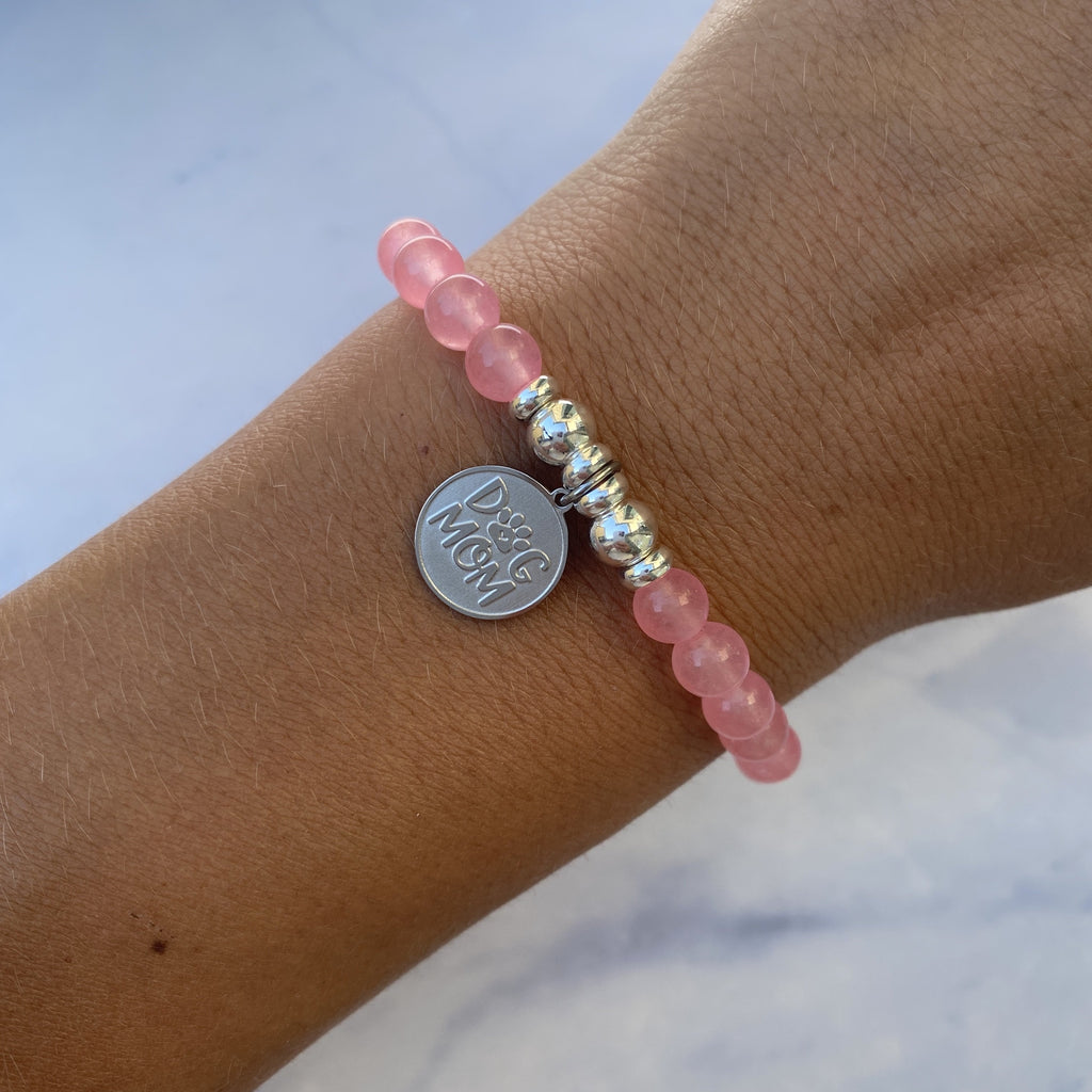 HELP by TJ Dog Mom Charm with Pink Agate Beads Charity Bracelet