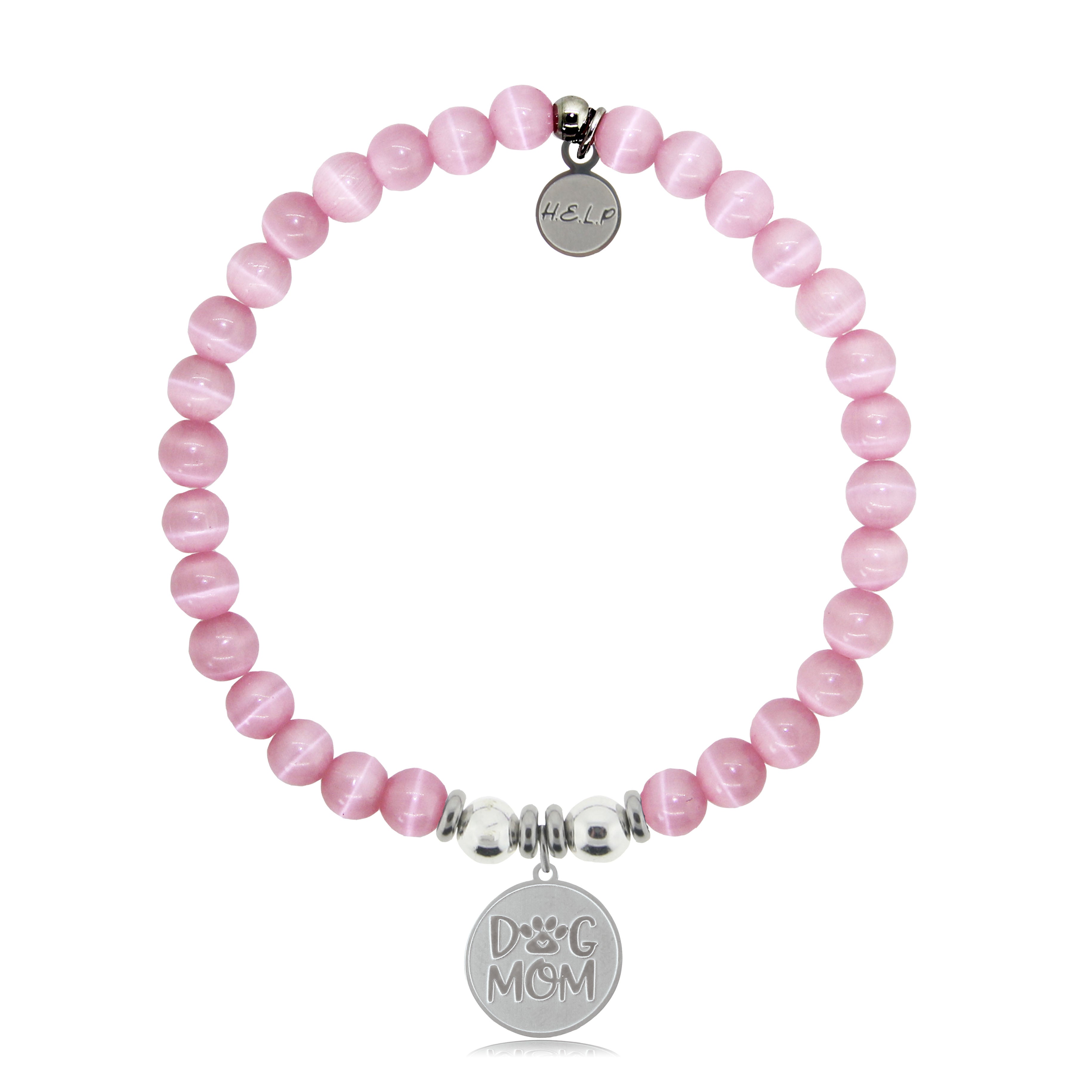 HELP by TJ Dog Mom Charm with Pink Cats Eye Charity Bracelet