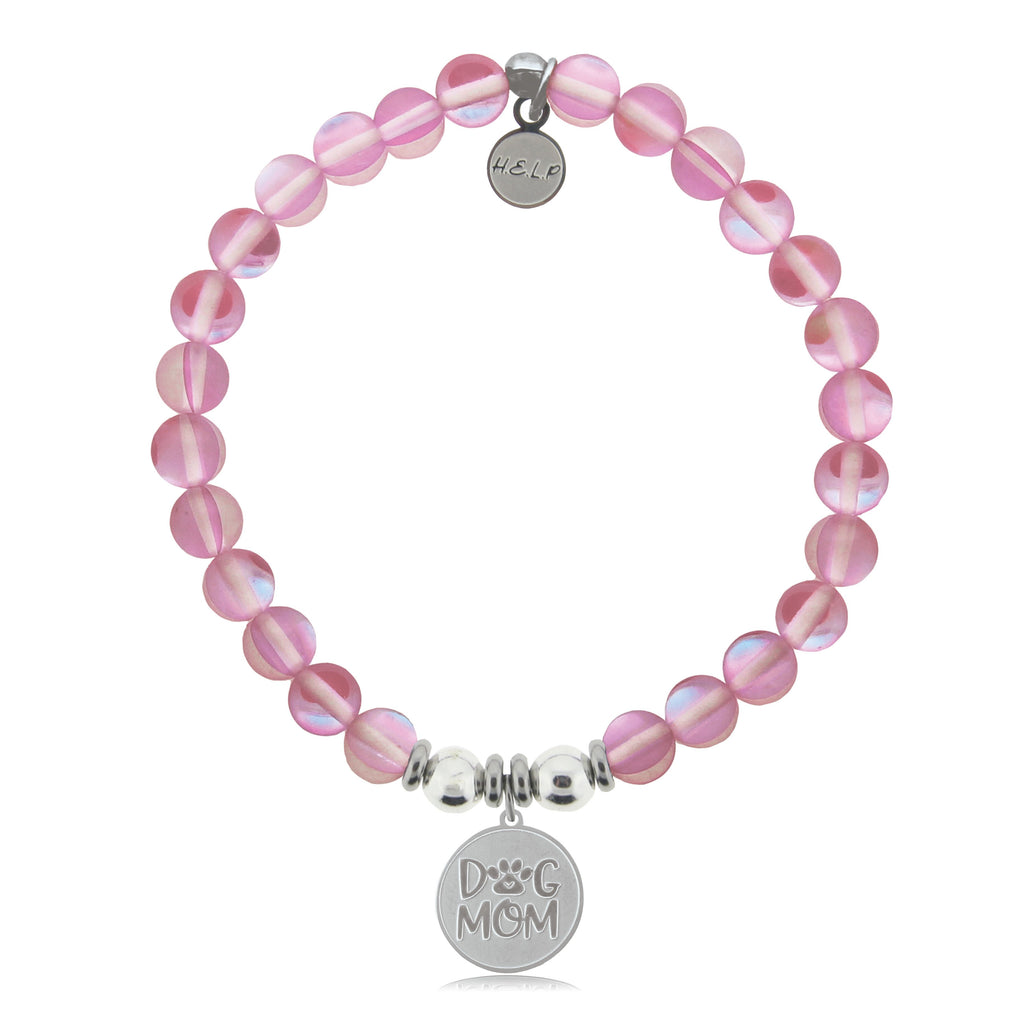 HELP by TJ Dog Mom Charm with Pink Opalescent Beads Charity Bracelet