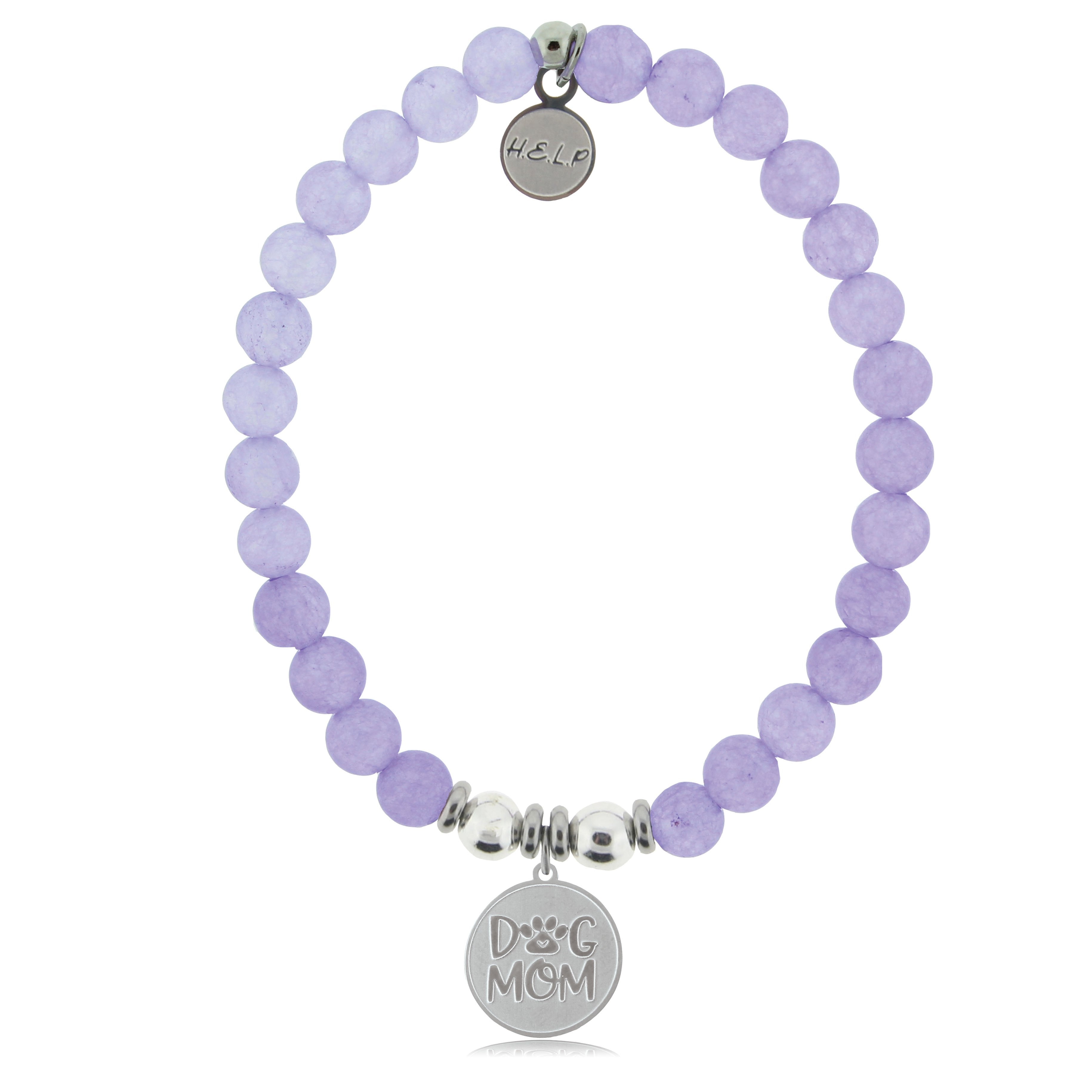 HELP by TJ Dog Mom Charm with Purple Jade Beads Charity Bracelet