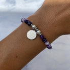 HELP by TJ Dog Mom Charm with Purple Stripe Agate Beads Charity Bracelet