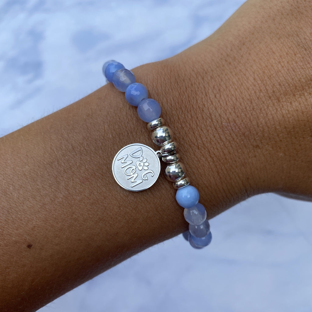 HELP by TJ Dog Mom Charm with Sky Blue Agate Beads Charity Bracelet
