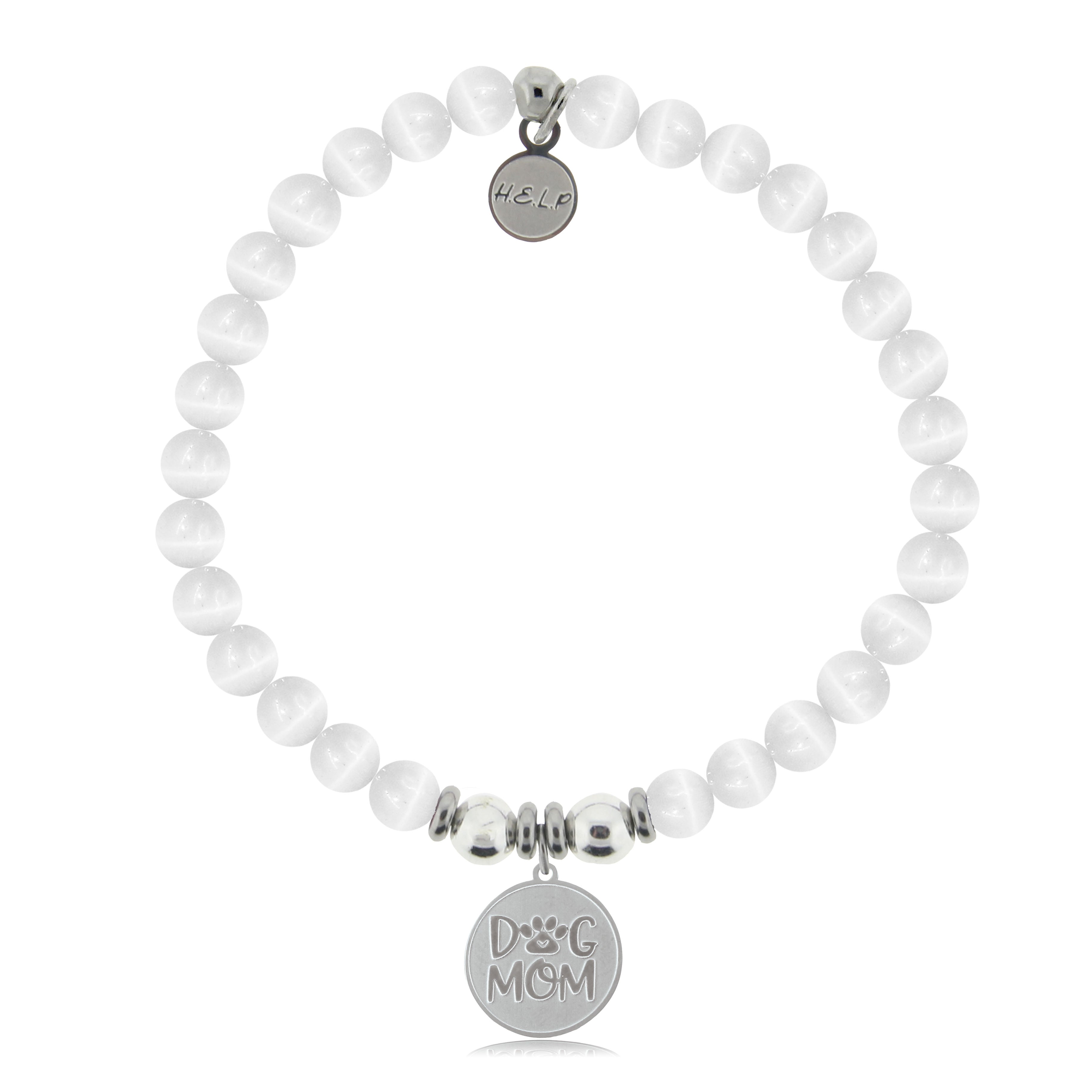 HELP by TJ Dog Mom Charm with White Cats Eye Charity Bracelet