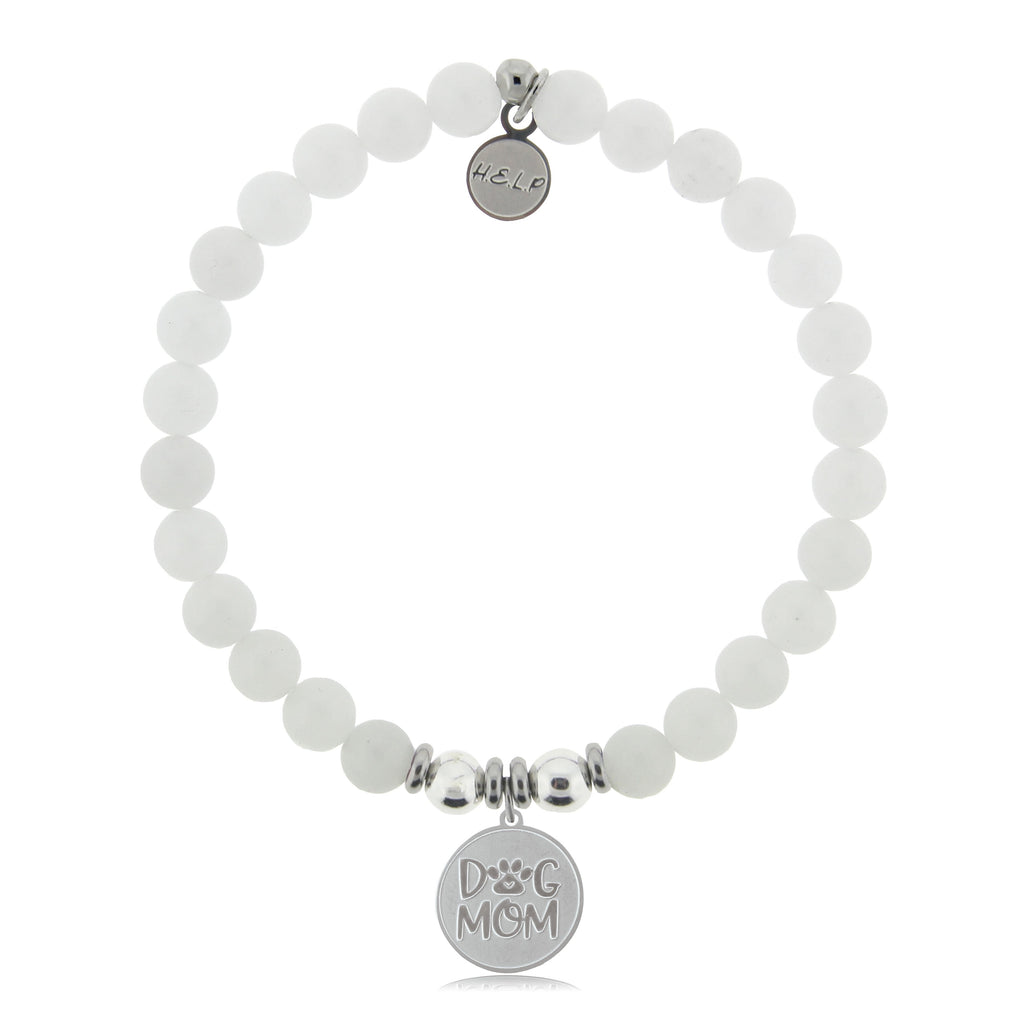 HELP by TJ Dog Mom Charm with White Jade Beads Charity Bracelet