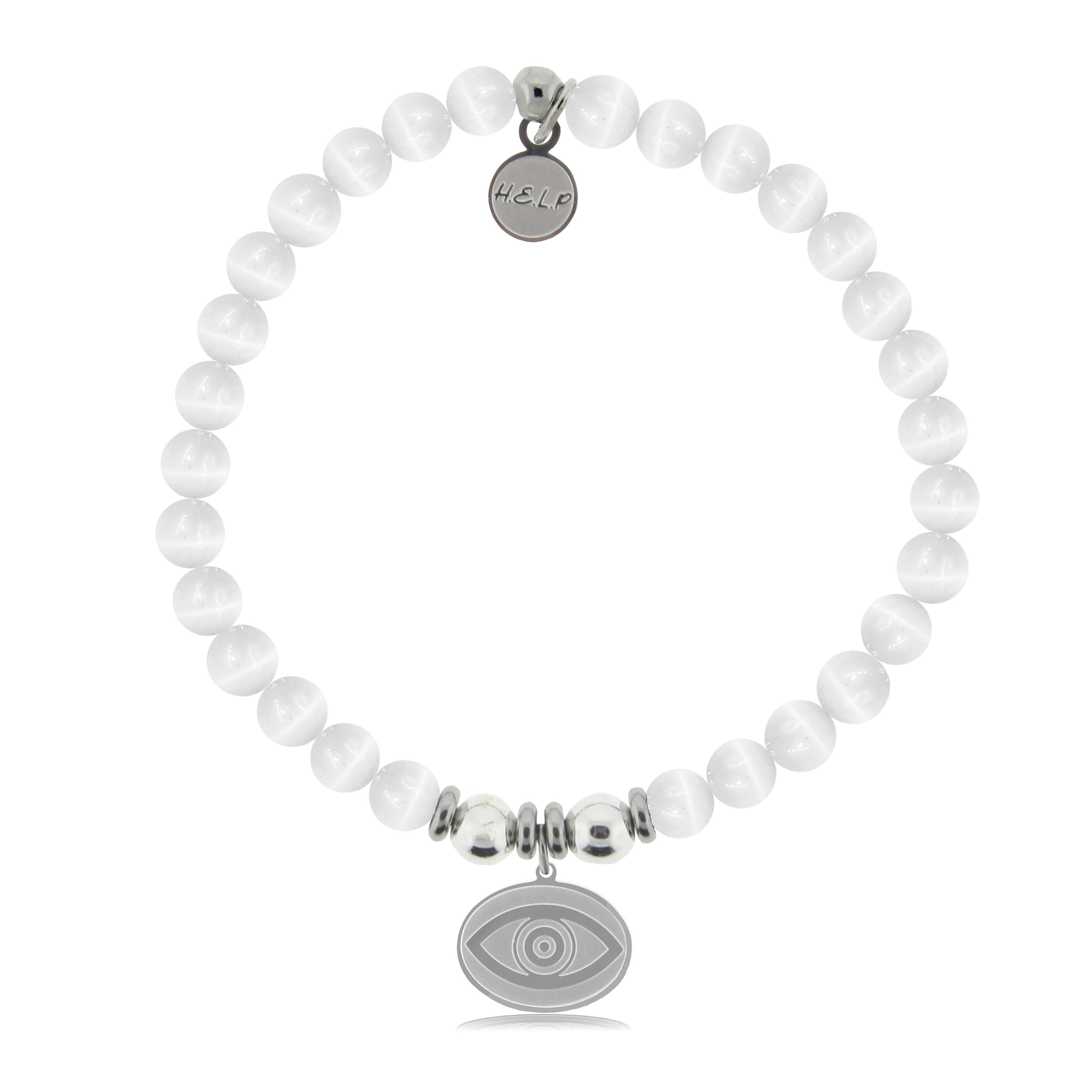 HELP by TJ Evil Eye Charm with White Cats Eye Charity Bracelet