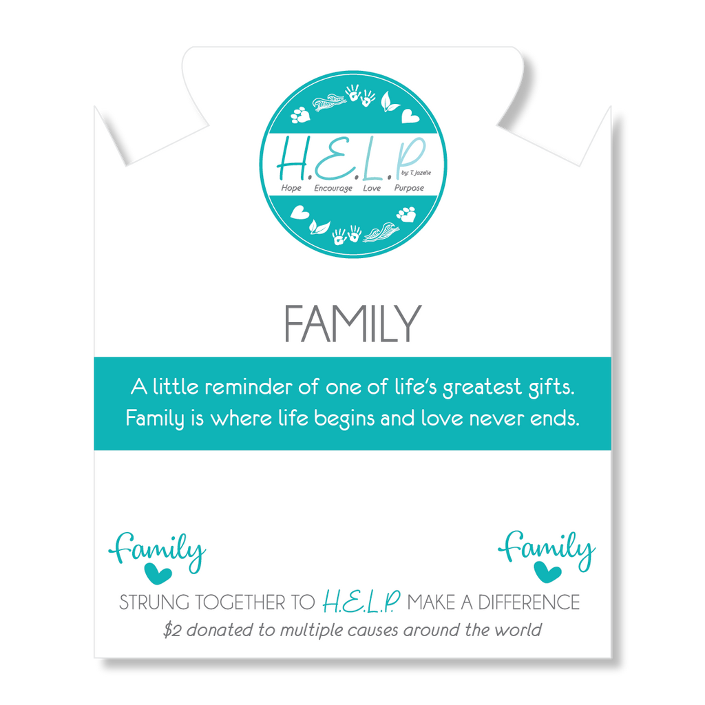 HELP by TJ Family Charm with Aqua Blue Seaglass Charity Bracelet
