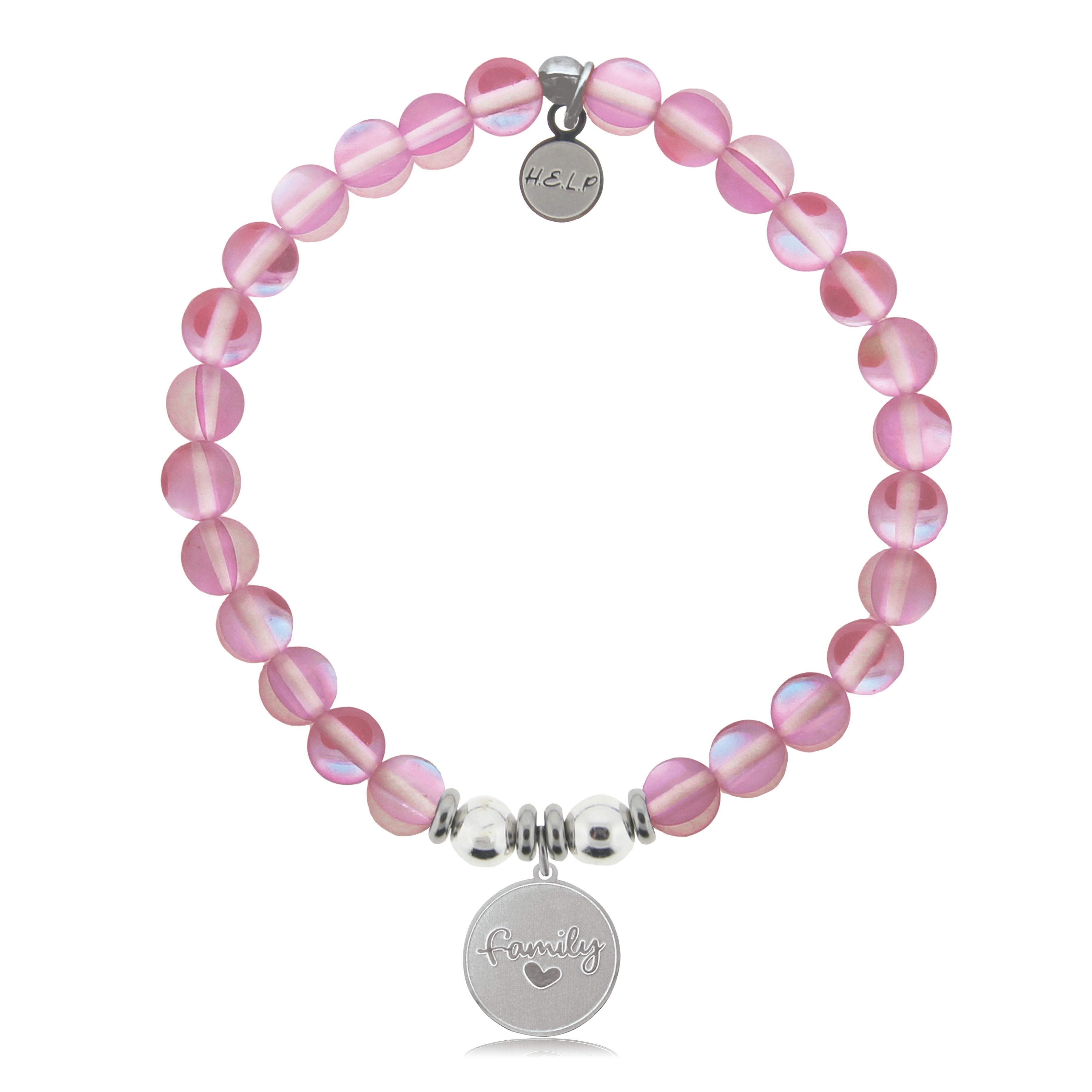 HELP by TJ Family Charm with Pink Opalescent Beads Charity Bracelet